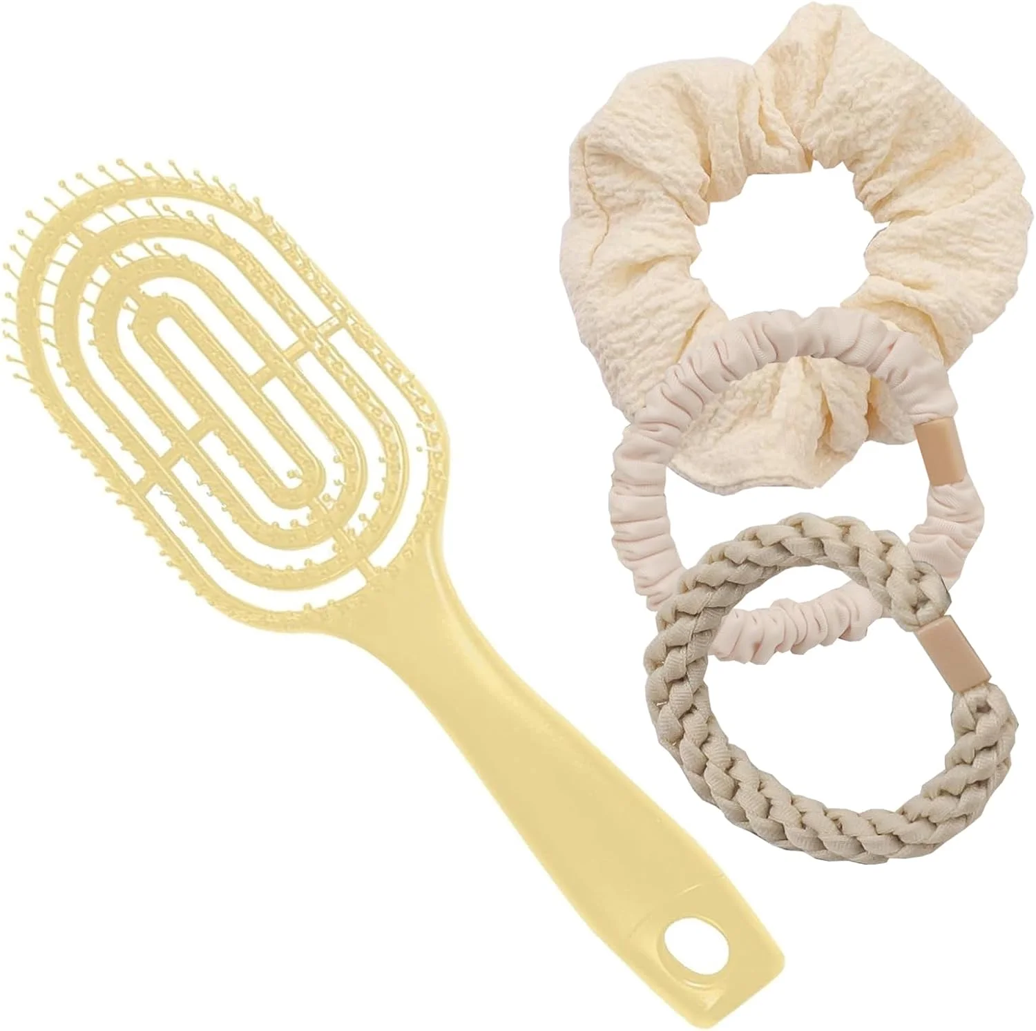 برس مو SNZ بدون کشیدگی (همراه با 3 عدد کش مو)، برس باز کننده گره مناسب برای موهای فر و بلند زنان و مردان، برس فر کننده پایدار، برس مو - زرد روشن