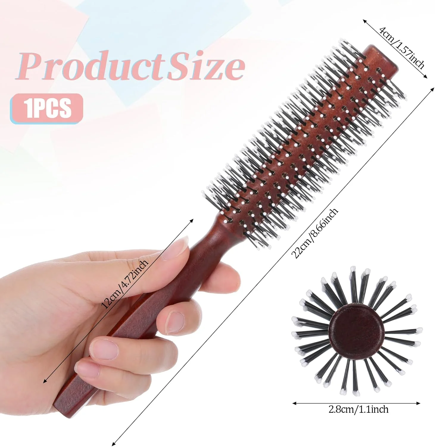 برس گرد کوچک برای موهای کوتاه، برس گرد برای حالت دادن و فر کردن مو با سشوار، برس حالت دهنده با دندانه های کروی نایلونی مقاوم در برابر حرارت، برس موی دایره ای سایز مسافرتی قابل حمل برای زنان و مردان