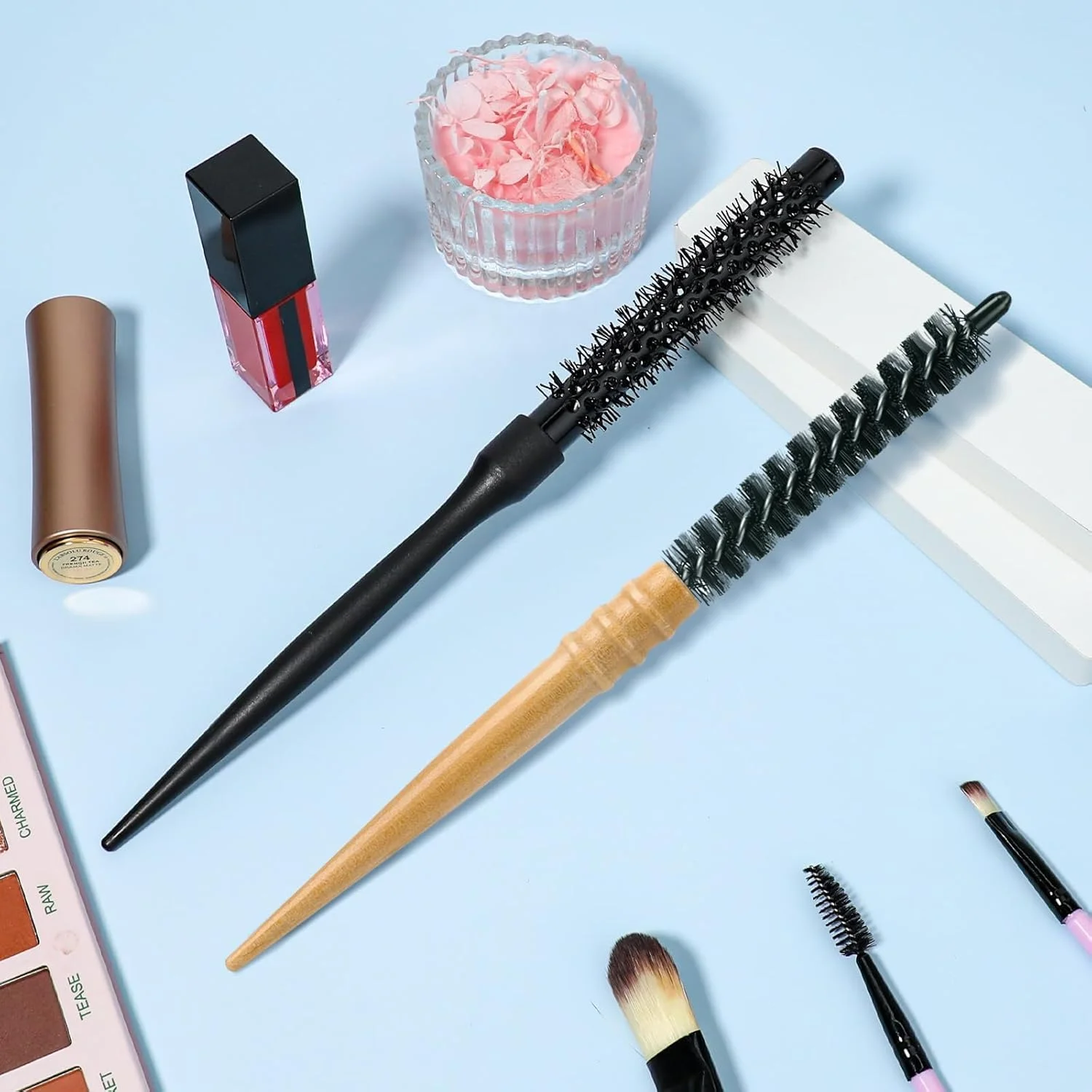 Small Round Brush Set for Blow Drying, Short Hair Curly Hair Styling,Bangs Styling and Beard Care ，Professional Hair Styling Brush- Mini Roller & Quiff Combs for Salon & Home Use, 2 Styles