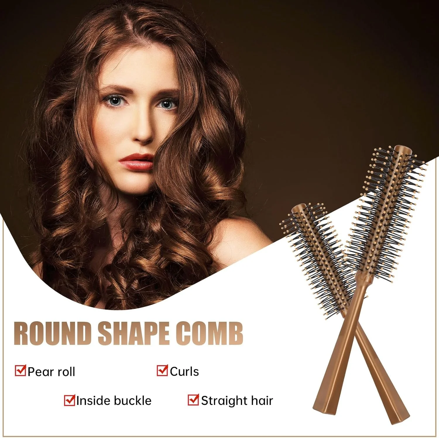 برس مو گرد کوچک برای خشک کردن با سشوار، برس مینی کوئیف طلایی با نایلون، برس حالت دهنده گرد برای موهای کوتاه، چتری و ریش (1 عدد)