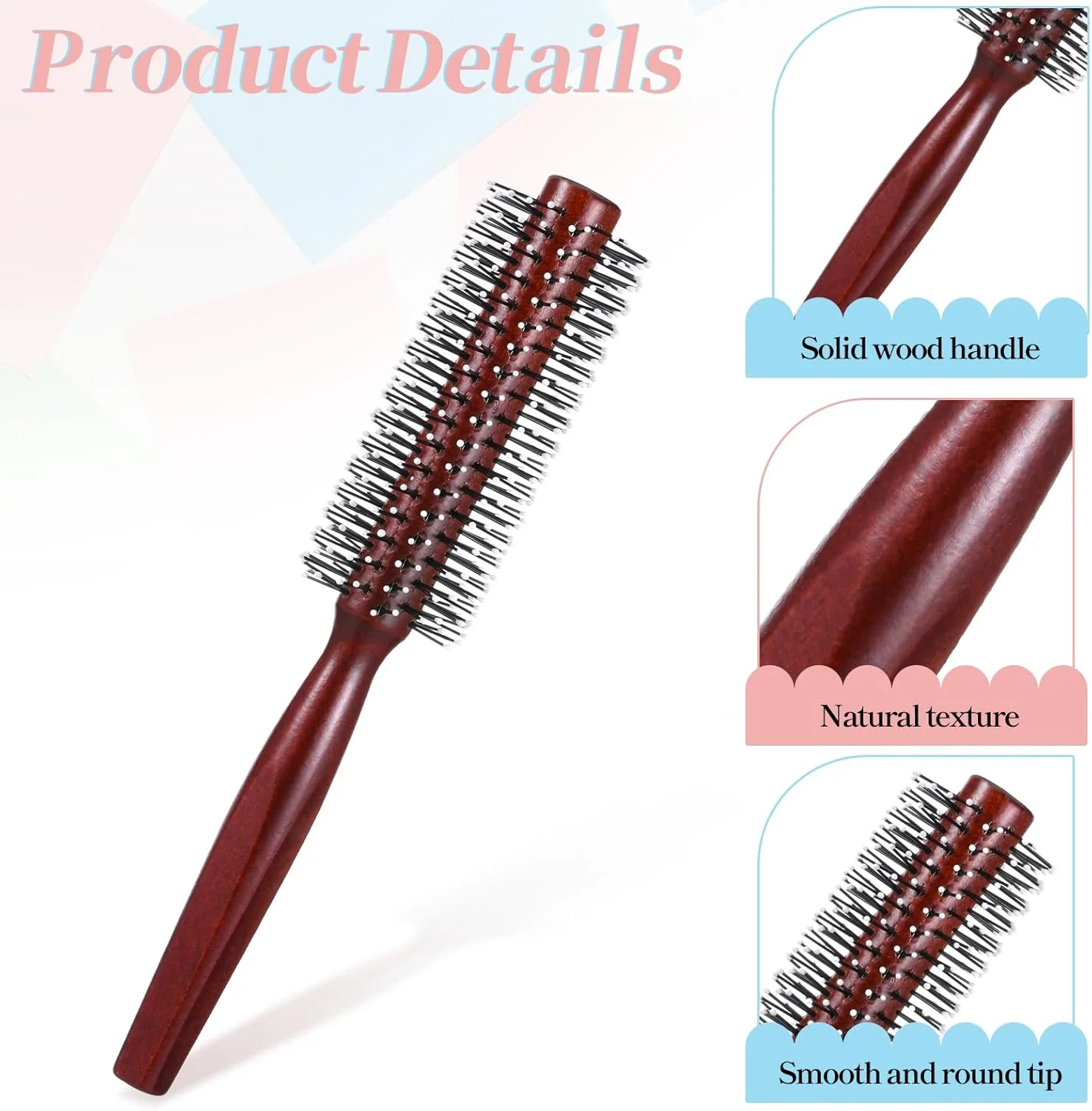برس گرد کوچک برای موهای کوتاه، برس گرد برای حالت دادن و فر کردن مو با سشوار، برس حالت دهنده با دندانه های کروی نایلونی مقاوم در برابر حرارت، برس موی دایره ای سایز مسافرتی قابل حمل برای زنان و مردان