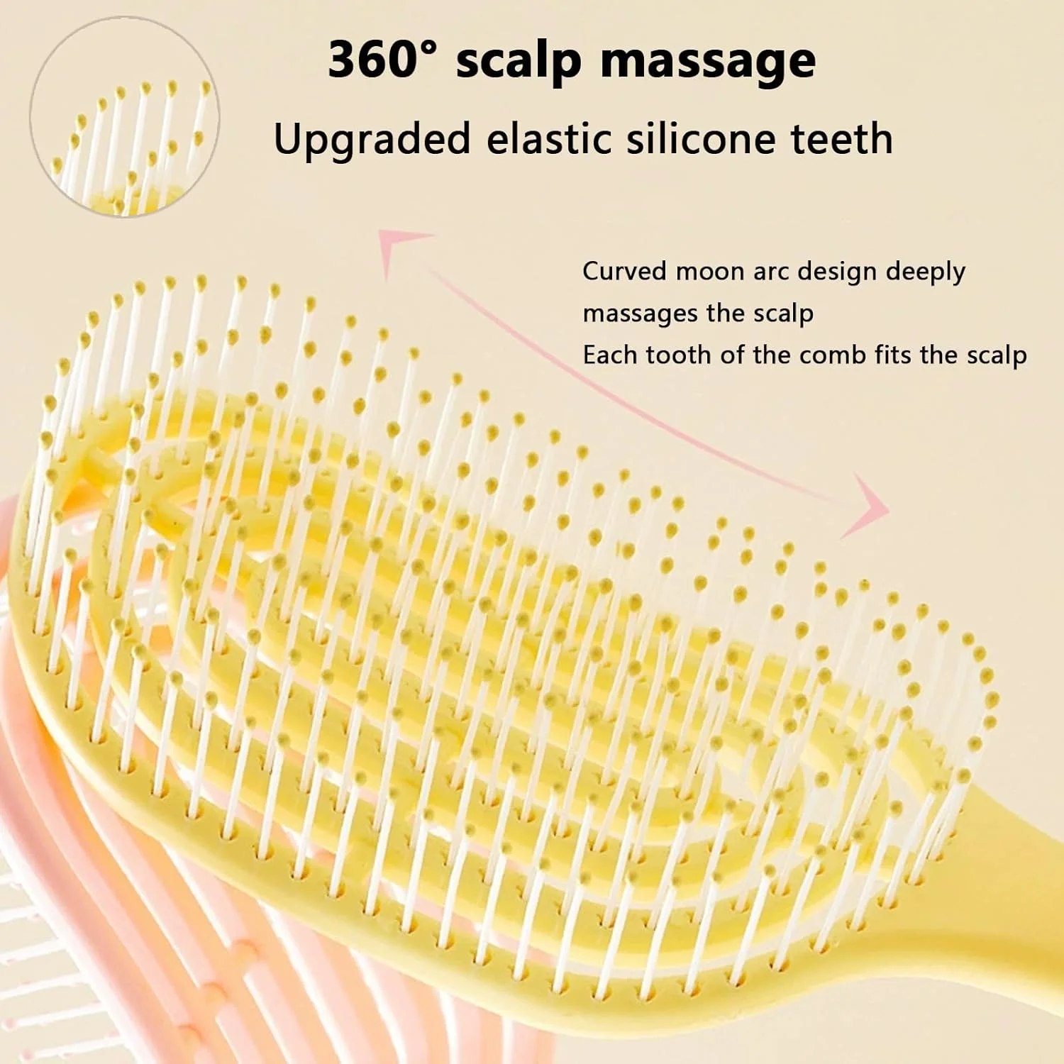 برس مو SNZ بدون کشیدن (همراه با 3 عدد کش مو)، برس باز کننده گره مناسب برای موهای فر و بلند زنان و مردان، برس فر کننده پایدار، برس مو - بنفش روشن