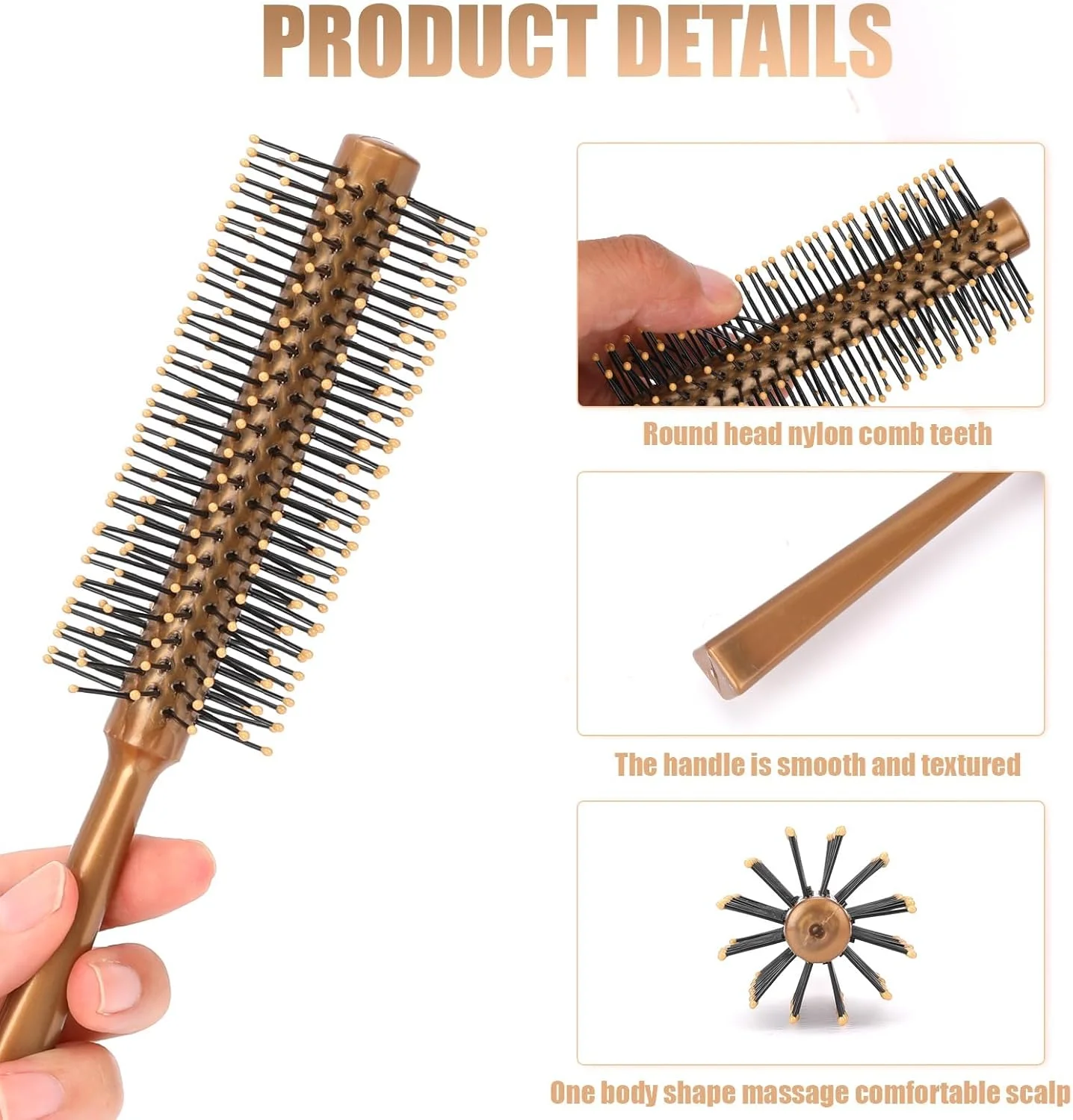 برس مو گرد کوچک برای خشک کردن با سشوار، برس مینی کوئیف طلایی با نایلون، برس حالت دهنده گرد برای موهای کوتاه، چتری و ریش (1 عدد)