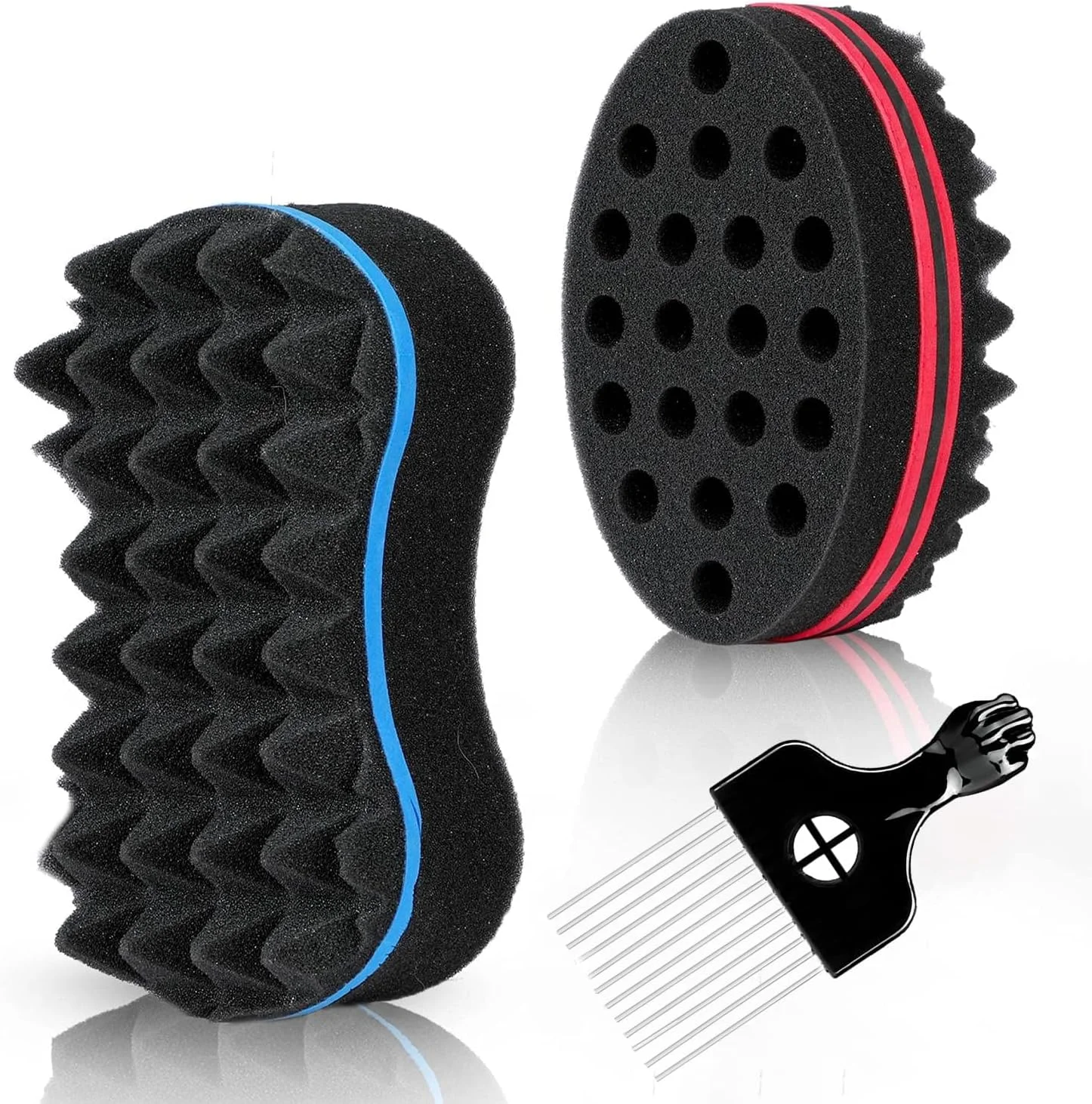 مجموعه حالت دهنده مو 3 تکه Supaze برای همه - برس فر کننده، اسفنج پیچشی برای موهای بافت دار به همراه شانه فلزی