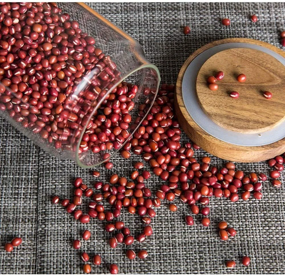 ست 3 عددی ظروف شیشه ای درب چوبی آکاسیا GGEROU، ظروف آشپزخانه شیشه ای بوروسیلیکات، ظروف شیشه ای برای سازماندهی آشپزخانه و انبار، ایده آل برای قهوه، آجیل، کلوچه (1000 میلی لیتر)