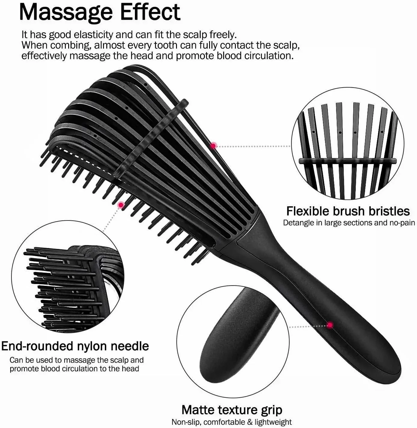 برس فر کننده مو SUKILO برای موهای فر آفریقایی 3a-4c، برس باز کننده گره برای موهای طبیعی، موج دار، خیس، خشک، ضخیم، بلند فر با دسته لاستیکی ارگونومیک (مشکی)