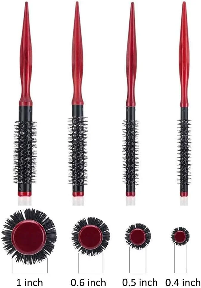 برس مو گرد کوچک TERRIFI، دسته مخروطی 4 عددی، برس مو استوانهای آلومینیومی نایلونی مناسب سشوار کشیدن، فر کردن و صاف کردن مو برس مو گرد کوچک TERRIFI، دسته مخروطی 4 عددی، برس مو استوانهای آلومینیومی نایلونی مناسب سشوار کشیدن، فر کردن و صاف کردن مو