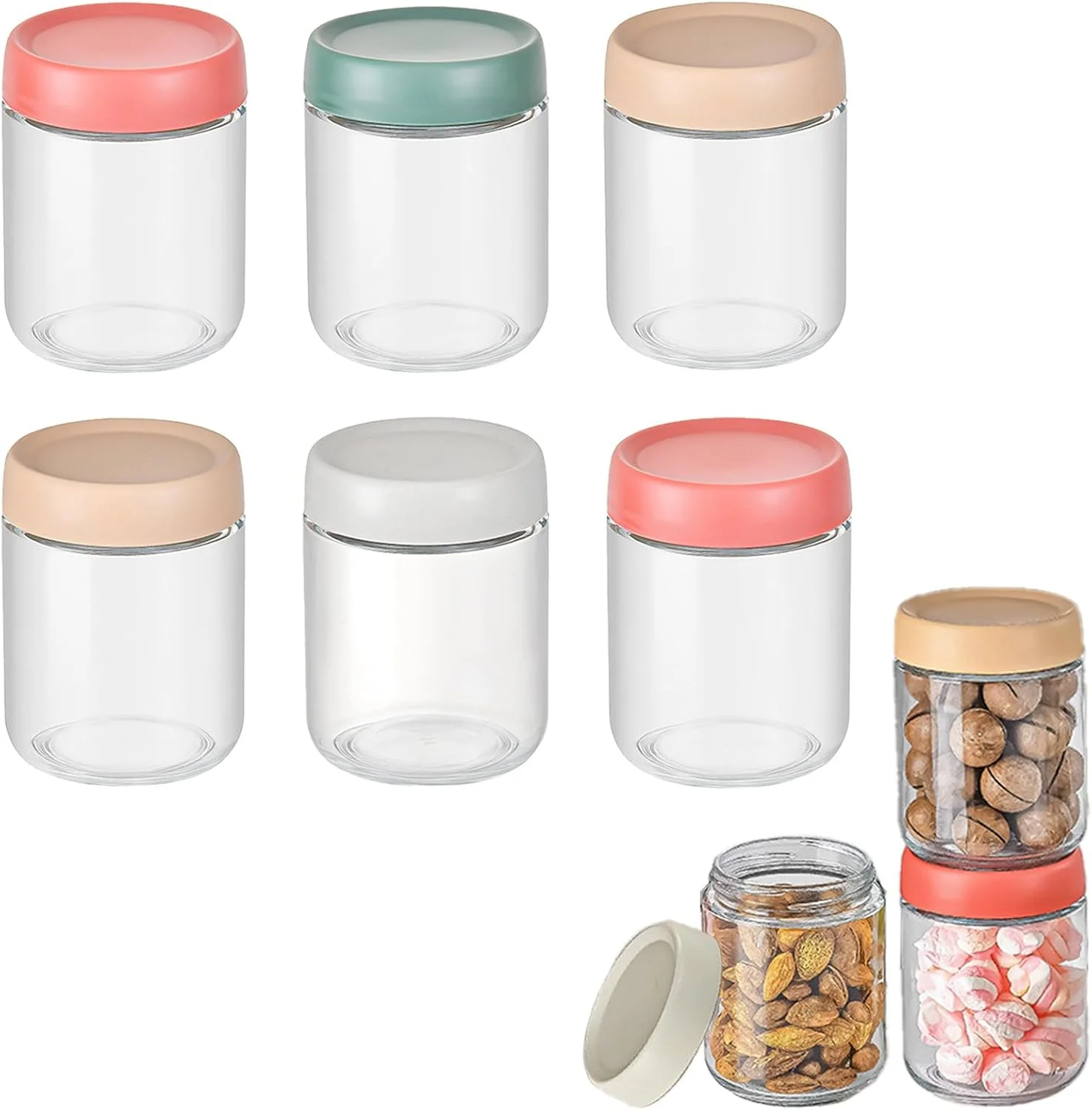 ظروف جو دوسر یک شبه HIHIDAY، بسته 6 عددی، 473 میلی لیتری، با درب، شیشه های دهان گشاد میسون برای سالاد، ظروف شیشه ای نگهداری مواد غذایی با درب های ضد هوا برای تنقلات، ماست، ادویه، شکر، شمع و کنسرو