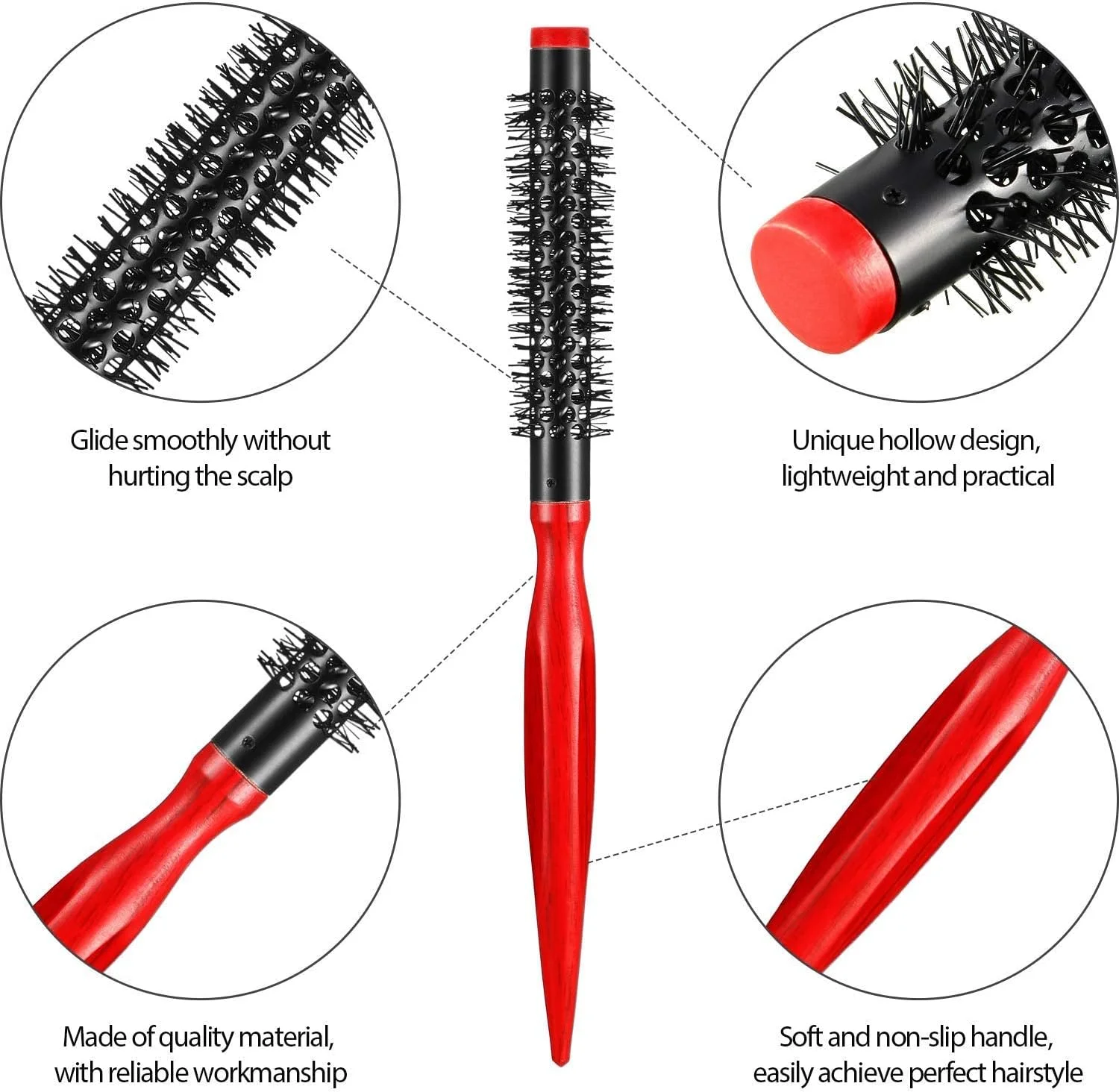 برس مو گرد کوچک TERRIFI، دسته مخروطی 4 عددی، برس مو استوانهای آلومینیومی نایلونی مناسب سشوار کشیدن، فر کردن و صاف کردن مو برس مو گرد کوچک TERRIFI، دسته مخروطی 4 عددی، برس مو استوانهای آلومینیومی نایلونی مناسب سشوار کشیدن، فر کردن و صاف کردن مو