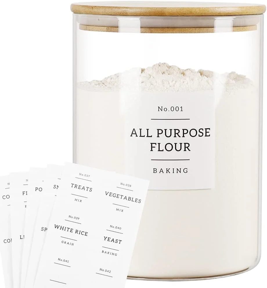 HMJSM ظروف شیشه ای بزرگ با درب بامبو محکم - ظرف نگهداری مواد غذایی شیشه ای ضخیم آشپزخانه 3000 میلی لیتری با 42 برچسب انبار - ظروف بزرگ شفاف آرد و شکر مناسب خانه های روستایی HMJSM ظروف شیشه ای بزرگ با درب بامبو محکم - ظرف نگهداری مواد غذایی شیشه ای ضخیم آشپزخانه 3000 میلی لیتری با 42 برچسب انبار - ظروف بزرگ شفاف آرد و شکر مناسب خانه های روستایی