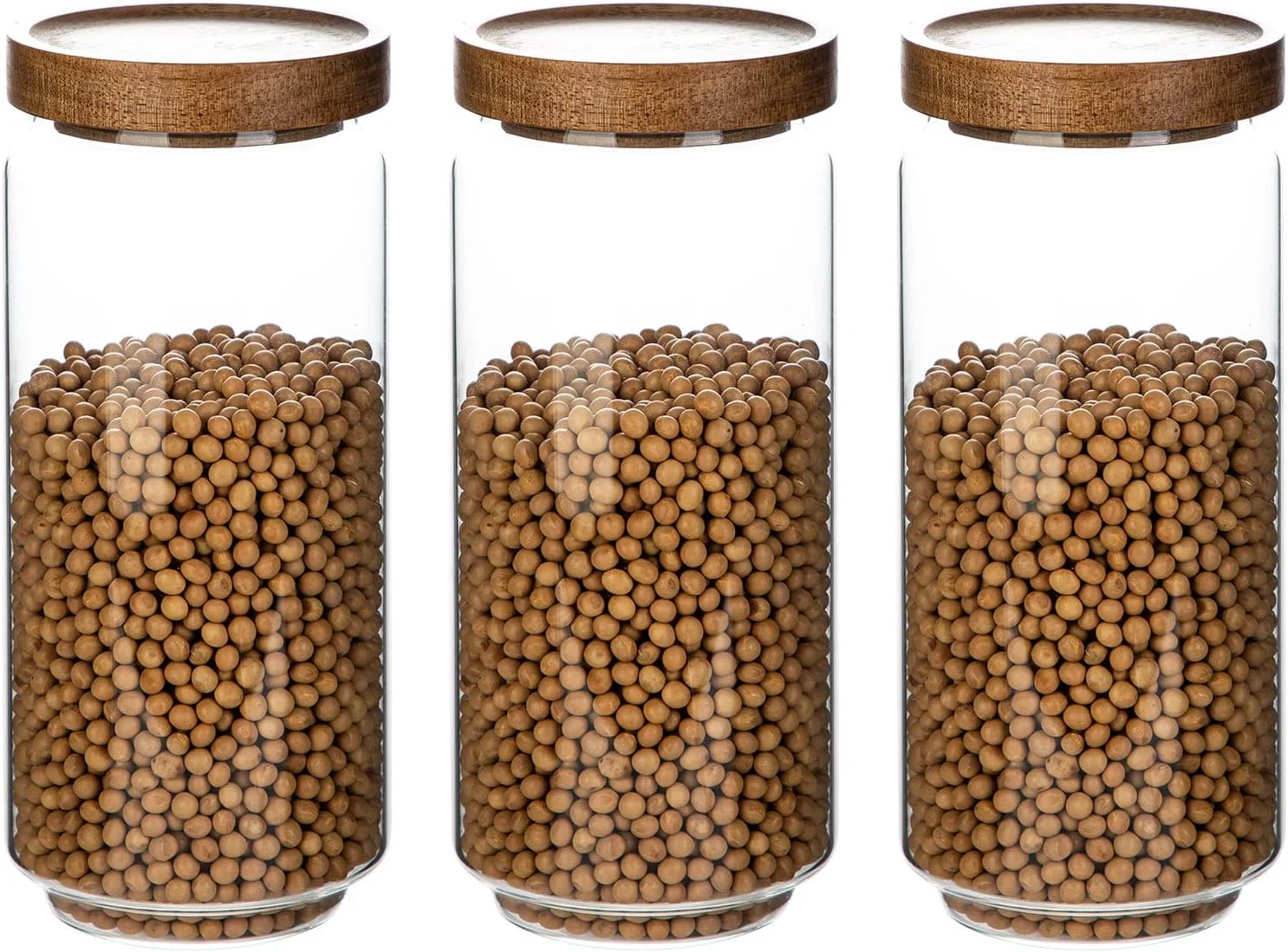 ست 3 تایی ظروف شیشه ای ذخیره سازی Homtop با درب چوبی اقاقیا، ظروف شیشه ای بوروسیلیکات بالا 1000 میلی لیتری، مناسب برای نگهداری دانه های قهوه/شکر/چای/آجیل در آشپزخانه