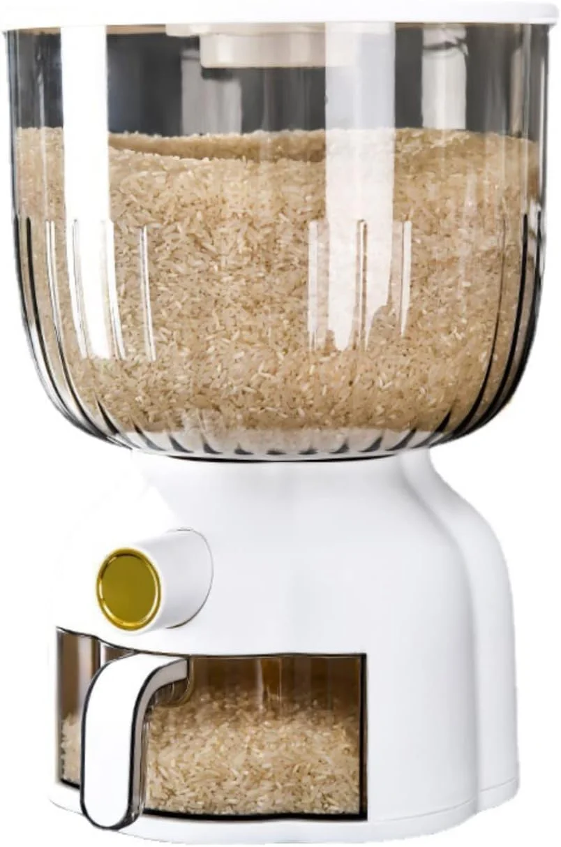 ظرف نگهداری برنج HOMHOLDON با ظرفیت 4.5 تا 6.8 کیلوگرم، محفظه بزرگ نگهداری غلات به همراه پیمانه برنج، سازمان دهنده آشپزخانه برای برنج، لوبیا، غلات، حبوبات، غذای خشک و مواد غذایی کوچک انباری (دایره ای)