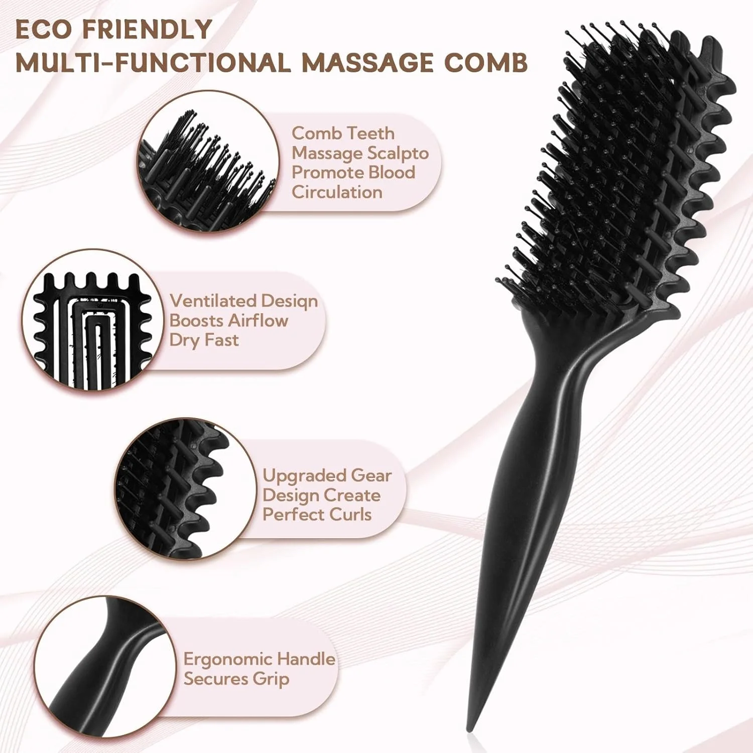 برس فر کننده مو زیکنیس، برس مو فرفری با دسته ارگونومیک، برس مو برای شانه کردن و حالت دادن، مناسب برای خانم ها و آقایان، کاهش کشیدگی و از بین رفتن فر، برای فرهای مد روز و مشخص (مشکی)