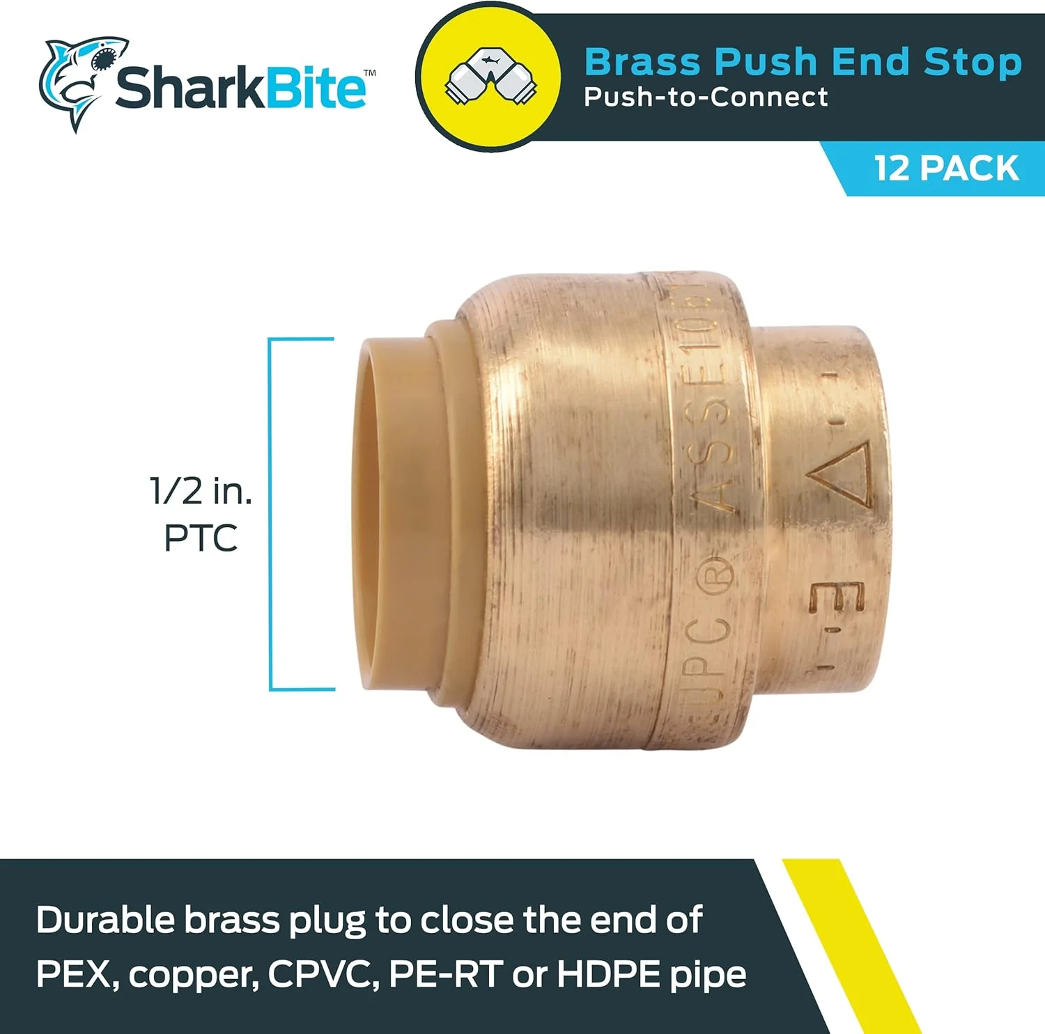 درپوش انتهایی SharkBite U514LF سایز 1/2 اینچ، بسته 12 عددی