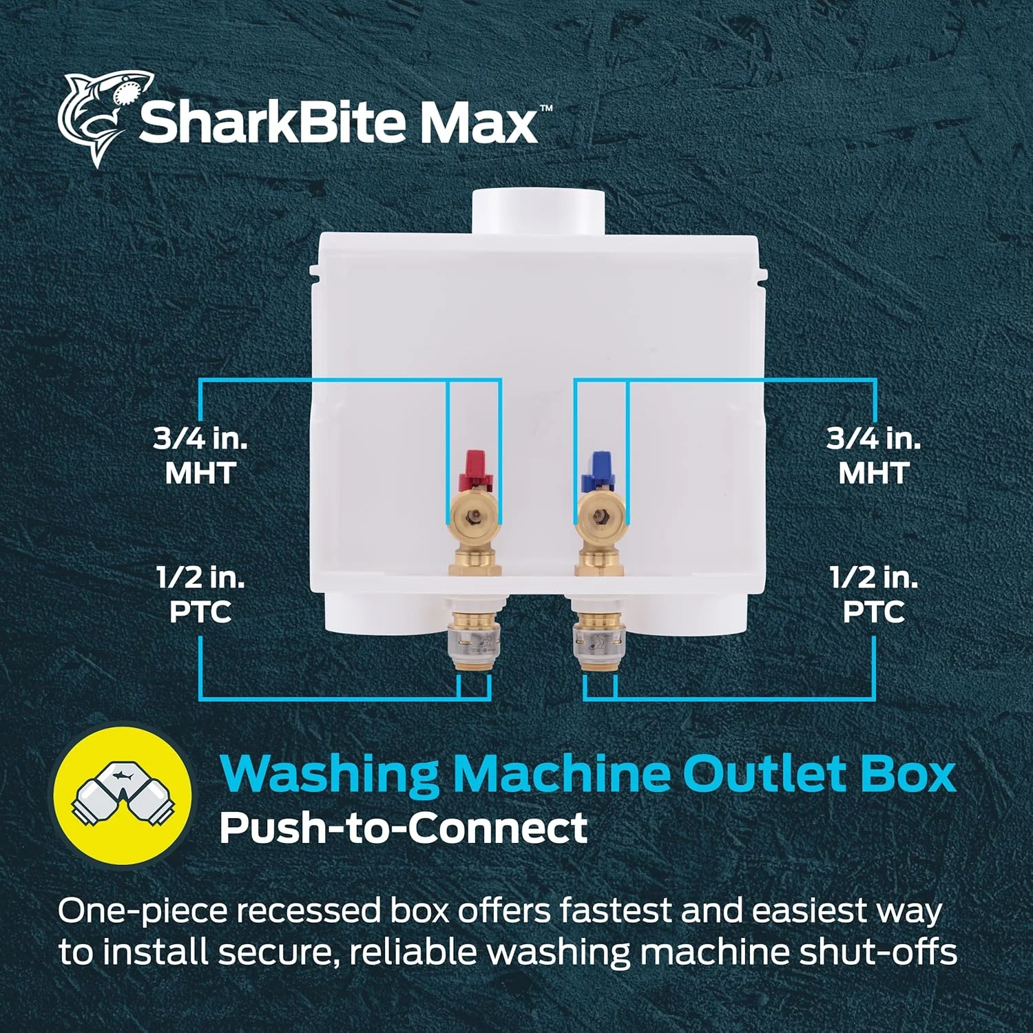 جعبه خروجی ماشین لباسشویی SharkBite سایز 1/2 اینچ در 3/4 اینچ MHT، اتصالات لوله کشی برنجی فشاری، لوله PEX، مس، CPVC، مدل 24763