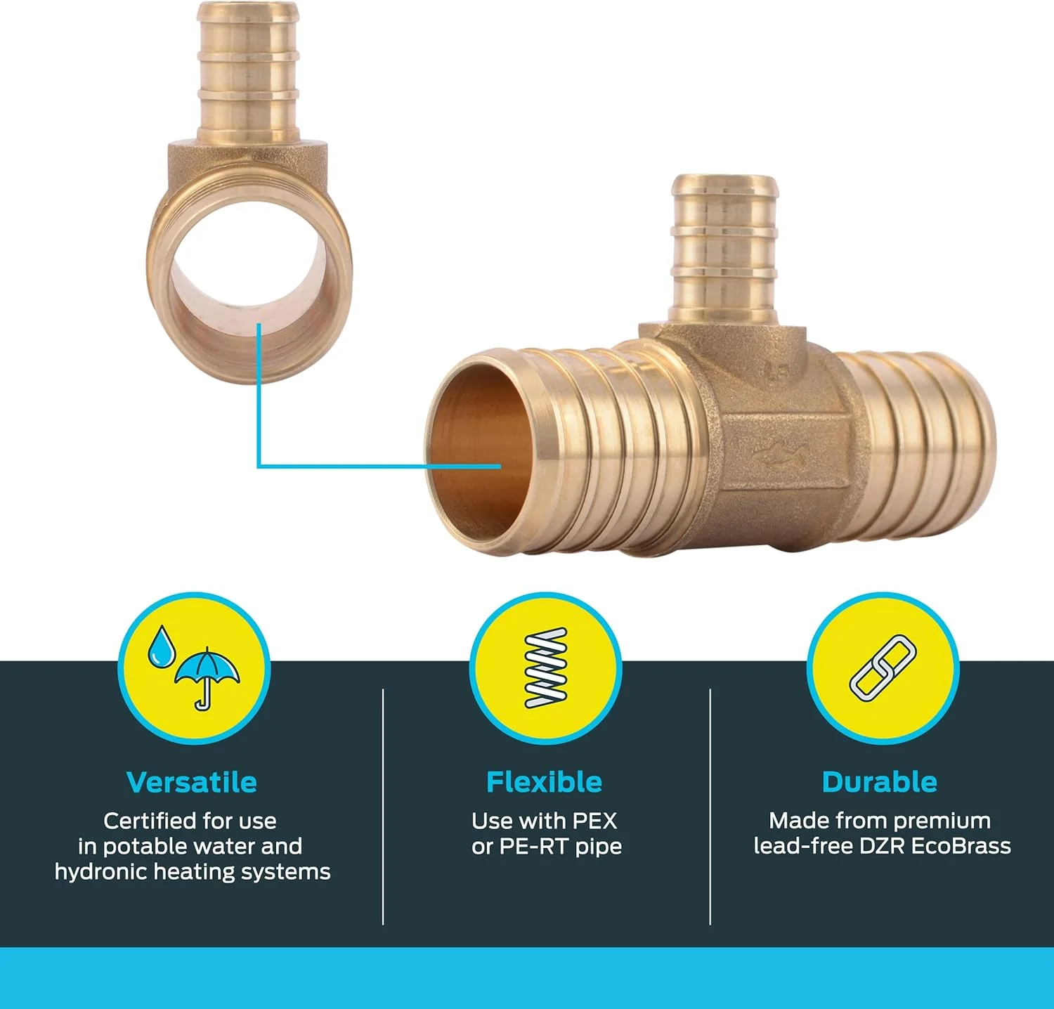 سه راهی کاهنده 1 اینچ در 1 اینچ در 1/2 اینچ SharkBite، اتصالات لوله کشی برنجی، لوله PEX، PE-RT، UC415LFA