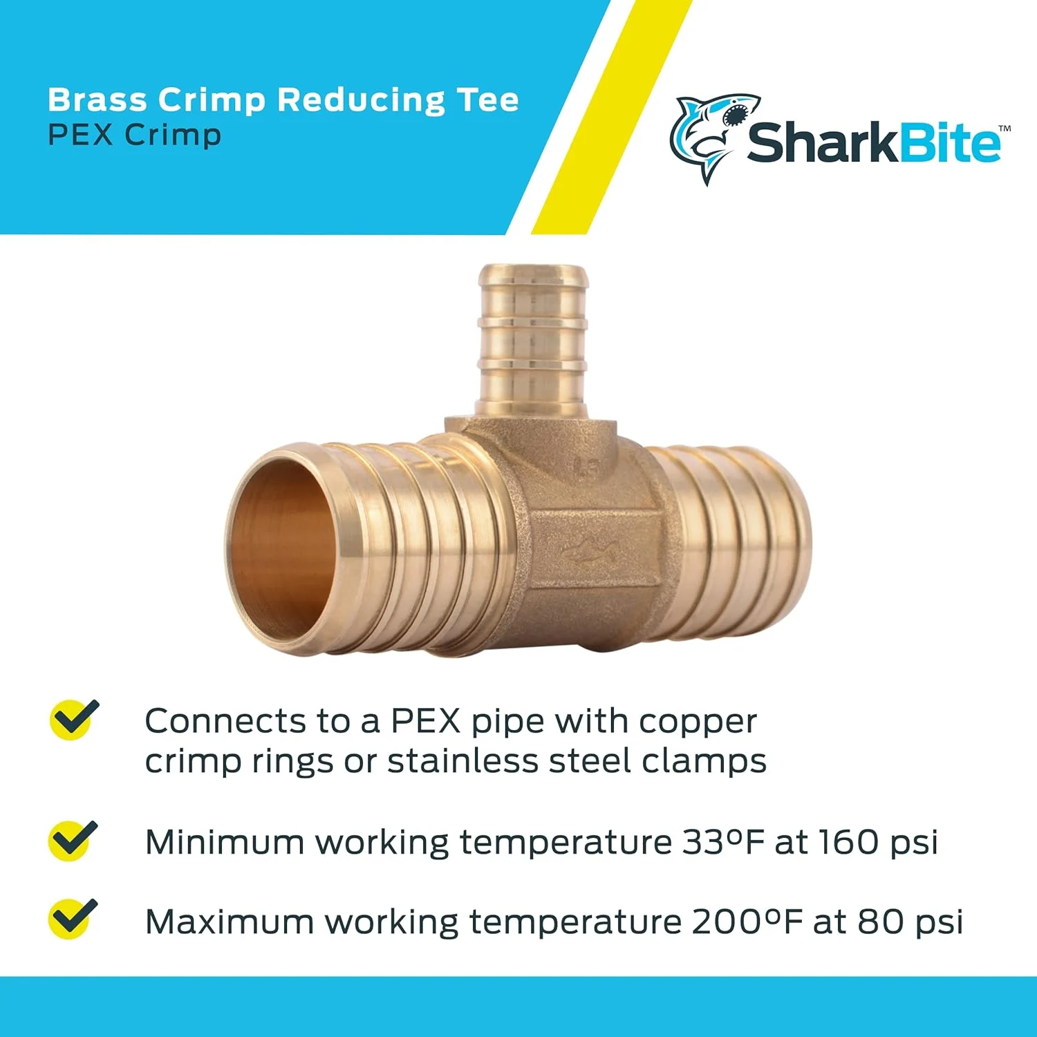 سه راهی کاهنده 1 اینچ در 1 اینچ در 1/2 اینچ SharkBite، اتصالات لوله کشی برنجی، لوله PEX، PE-RT، UC415LFA