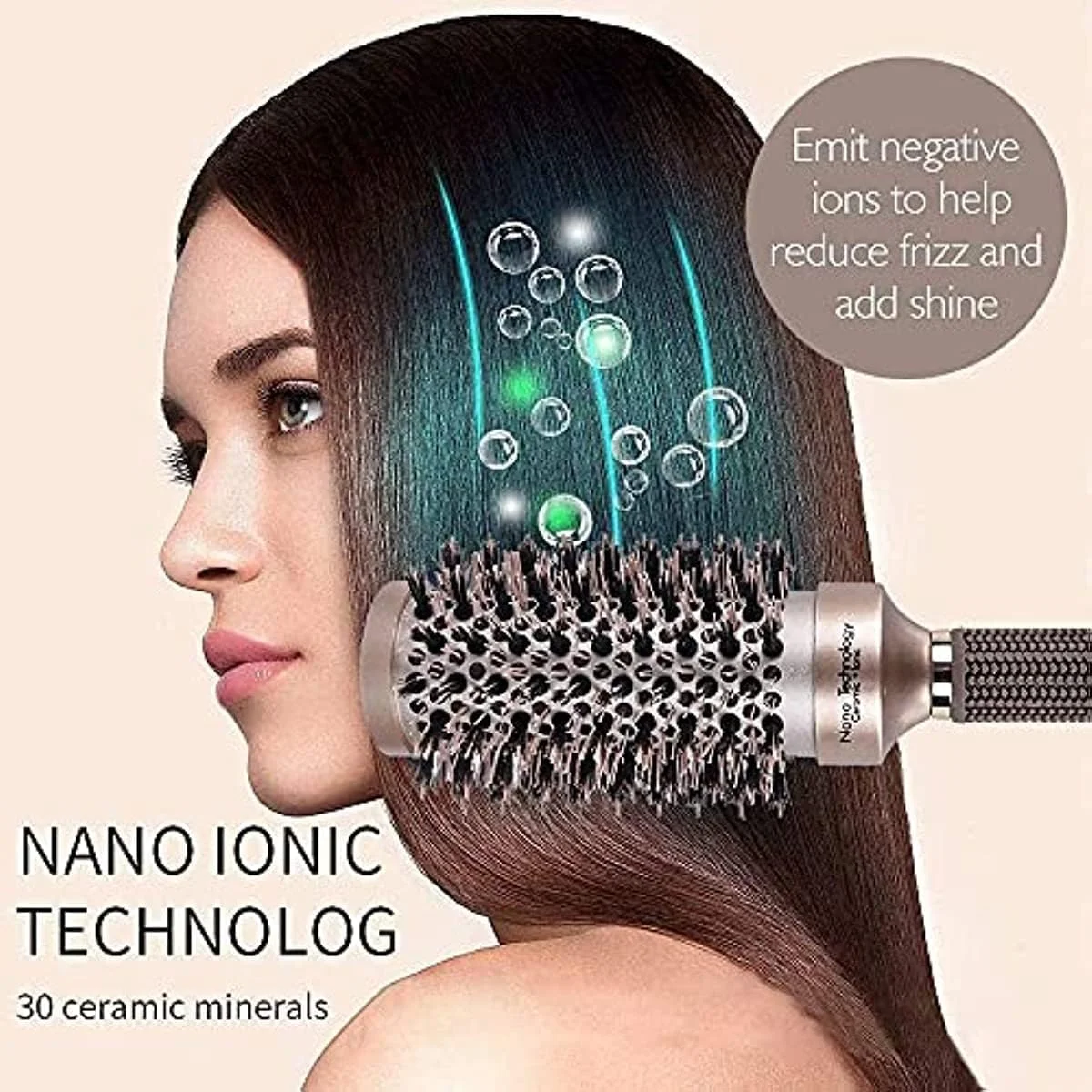 برس گرد حرارتی نانو سرامیکی و یونی YLmeet، برس حالت دهنده حرفه ای آرایشگری، ایده آل برای خشک کردن، حالت دادن، فر کردن و حجم دادن به مو (32 میلی متر)