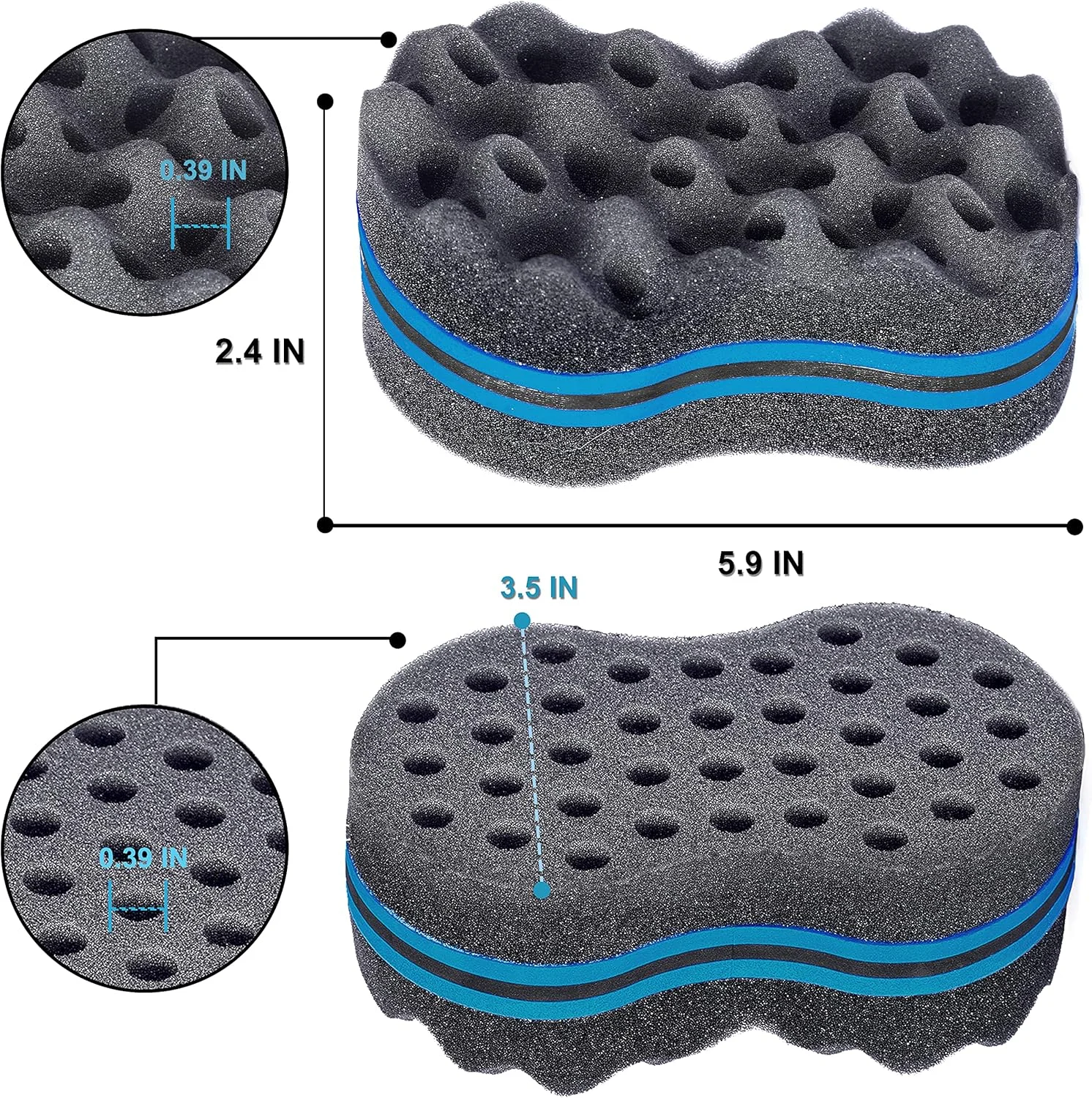 اسفنج موی مجیک توییست YEZEY، ست 3 عددی شامل برس اسفنجی با سوراخ های بزرگ، دستکش اسفنجی فر کننده مو برای مردان و زنان به همراه شانه فلزی آفرو (17 سانتی متر)