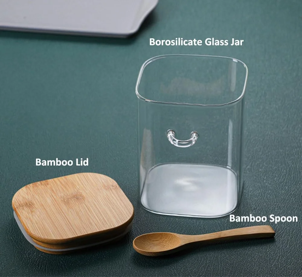 ست 3 عددی ظروف شیشه ای ذخیره سازی IEW، ظروف شیشه ای 1200 میلی لیتری با درب و قاشق بامبو، ظروف ادویه جات ضد هوا برای انبار آشپزخانه، ظروف غذا برای غلات چای آب نبات رشته شکر، ظروف نمک