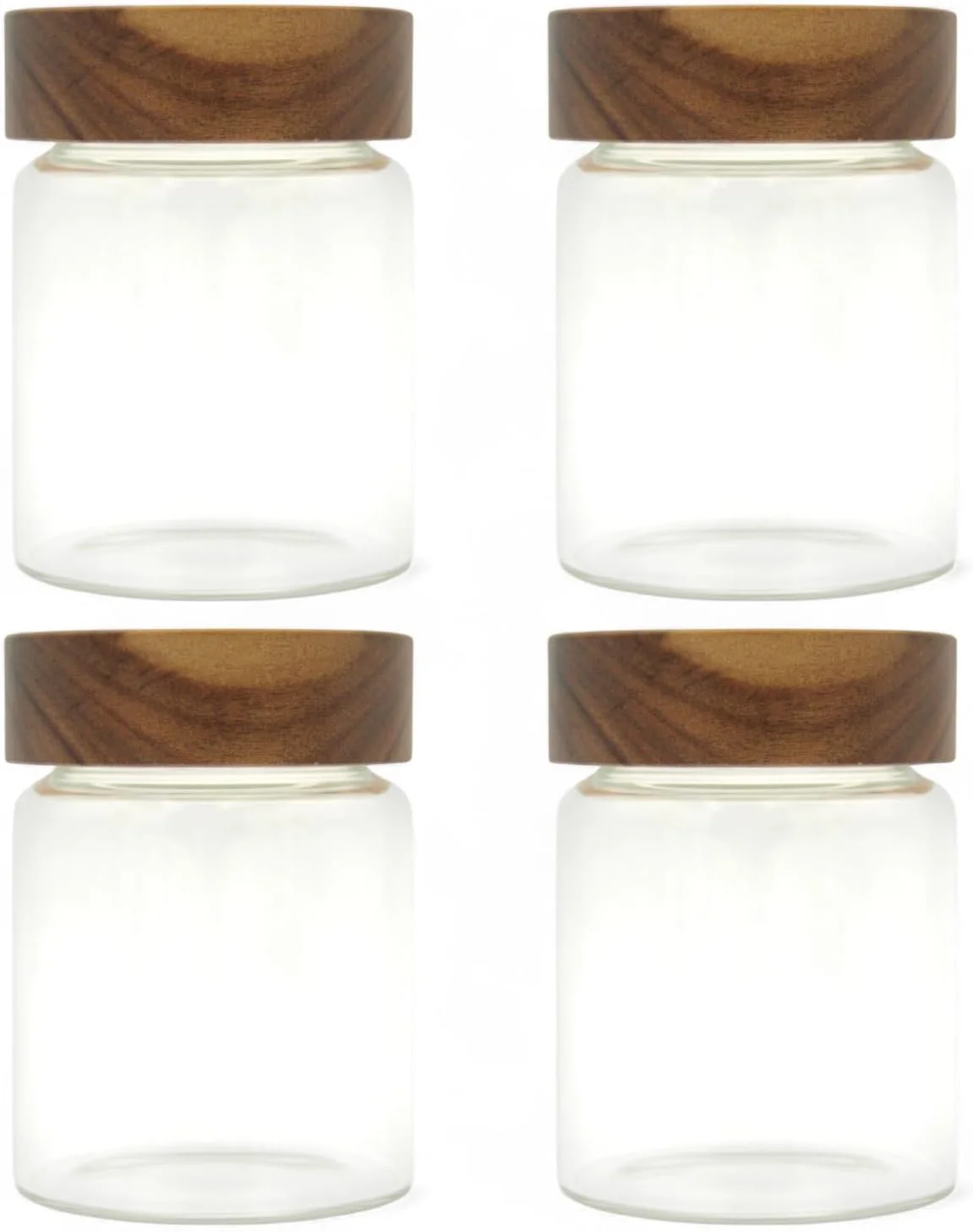 ست 4 تکه ظروف شیشه ای شفاف هامز آیدیاز با درب چوبی طبیعی - شیشه های قابل استفاده مجدد و هوا بند برای انبار، قهوه، چای، ادویه جات، تنقلات و سازماندهی منزل یا آشپزخانه