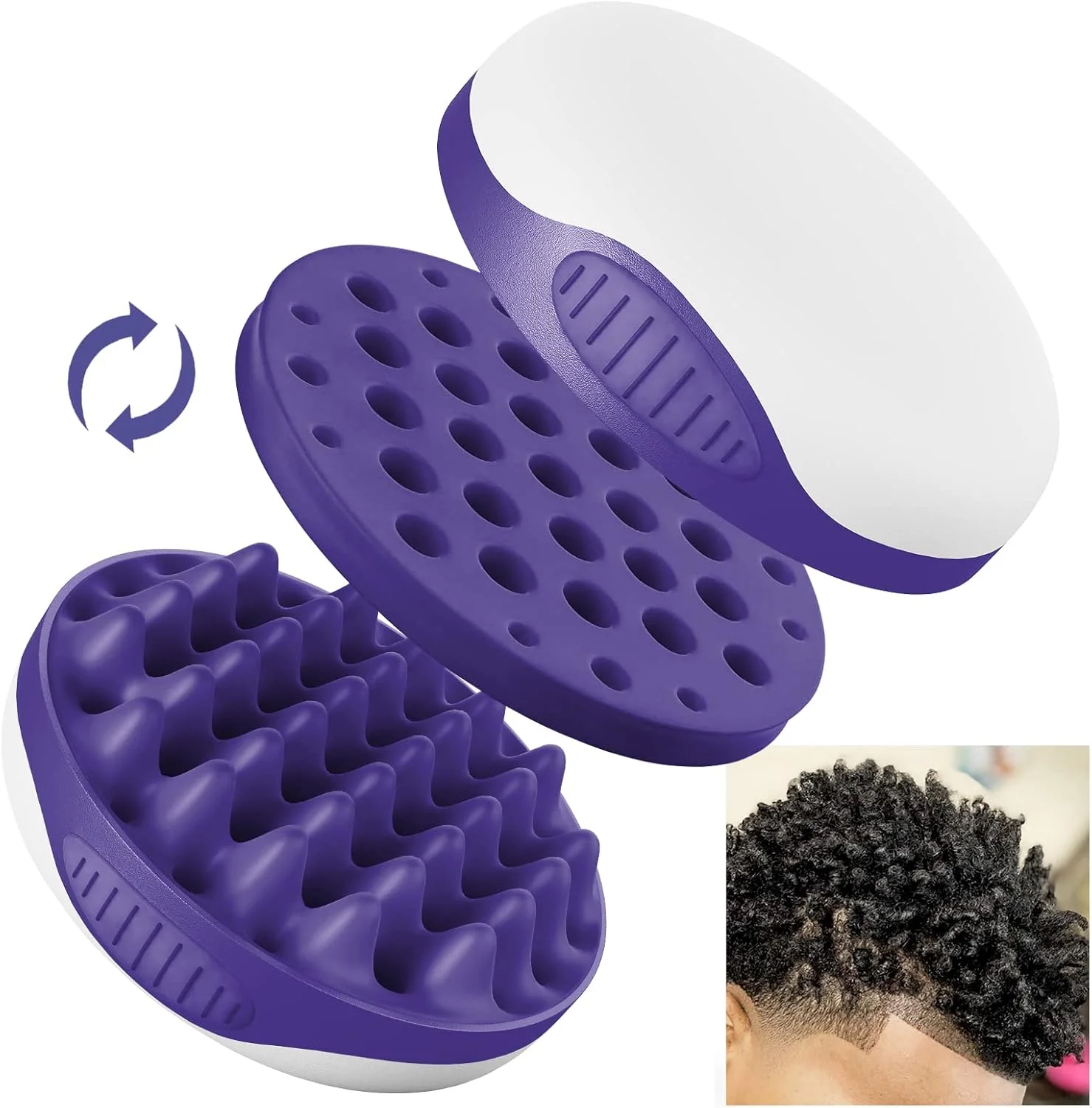 WTTORDE Silicone Curling Hair Brush, Twist Curl Comb for Afro Curls, Two-Sided Use Hair Wave Tool, Big Small Holes Combs for Men Women Boy Girl Long Short Hair, Durable Curling Brushes, Purple, 1 Pcs