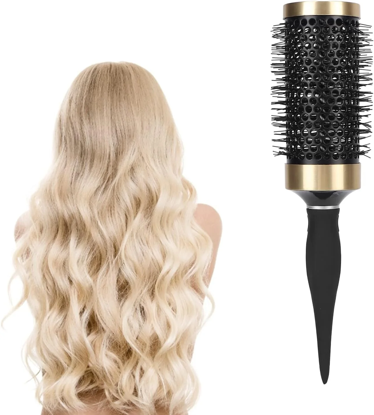 YAYOYO Round Brush Hair Curling Comb, Nylon Hair Aluminum Hairdressing Tool for Women and Men Hair Blow Drying Curling - Disperse Hair Oils, Prevent Static, Hollow Design