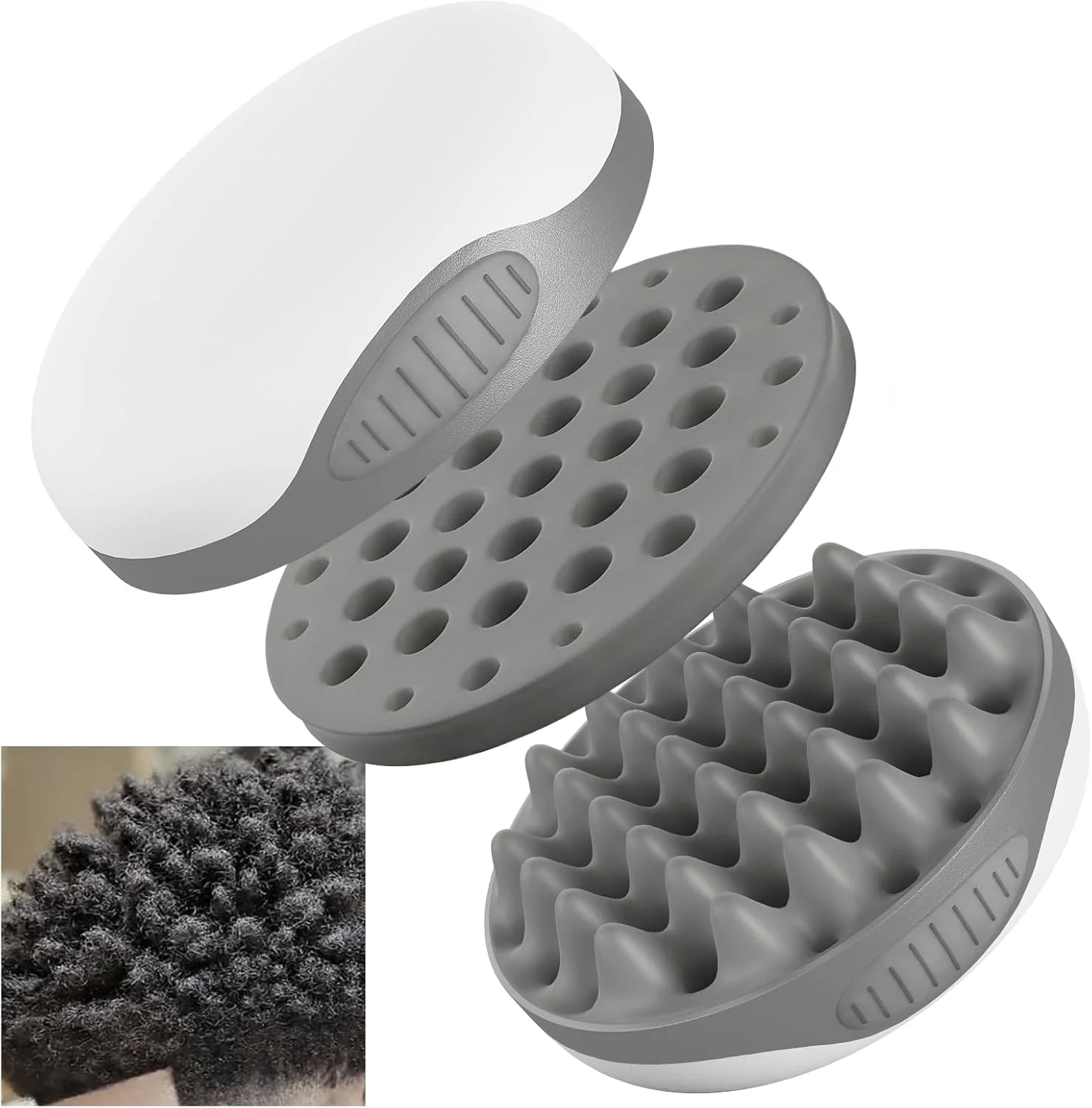 WTTORDE Silicone Hair Brush, Gray - Curly Hair Brush with Double-Sided Use, Different Sized Holes for Curling Afro and Short Hair, Non-Slip Twist Curl Comb for Men and Women, Travel Size