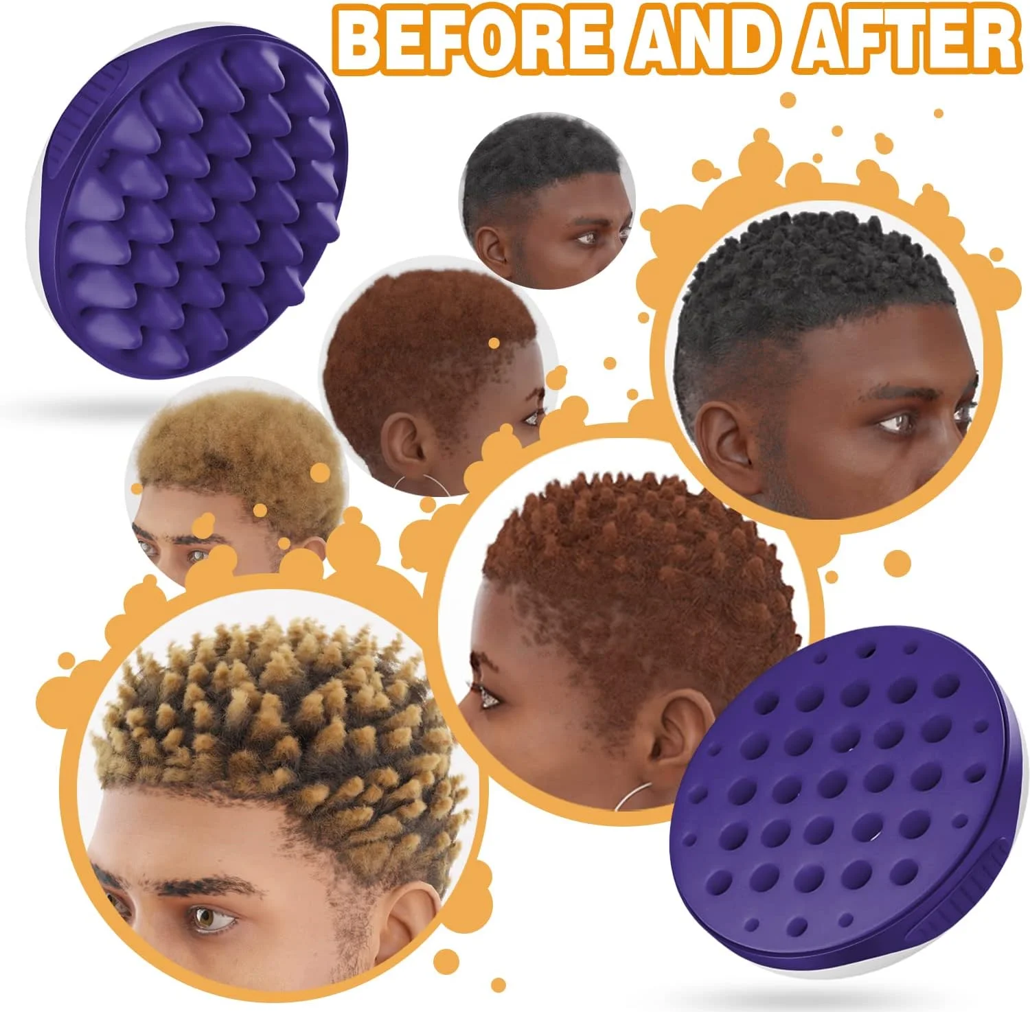 WTTORDE Silicone Curling Hair Brush, Twist Curl Comb for Afro Curls, Two-Sided Use Hair Wave Tool, Big Small Holes Combs for Men Women Boy Girl Long Short Hair, Durable Curling Brushes, Purple, 1 Pcs