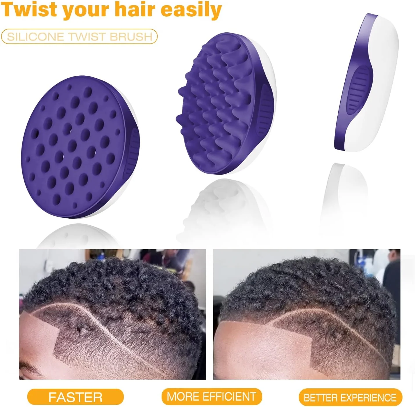 WTTORDE Silicone Curling Hair Brush, Twist Curl Comb for Afro Curls, Two-Sided Use Hair Wave Tool, Big Small Holes Combs for Men Women Boy Girl Long Short Hair, Durable Curling Brushes, Purple, 1 Pcs