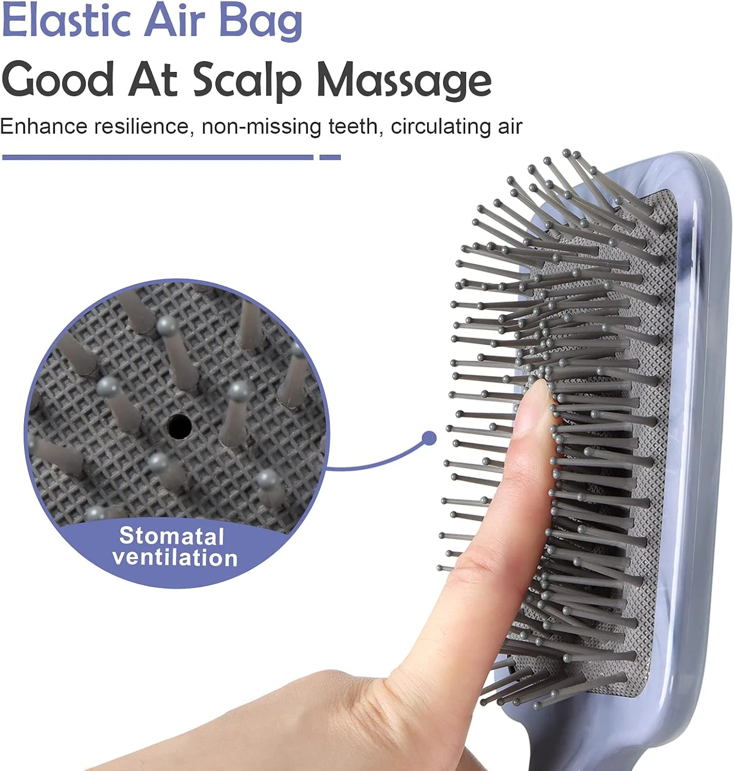 WIN SUN Paddle Brush with Air Cushion in Marble Effect，Good Massage and Good for Detangling, Straightening Hair and Blow Drying.