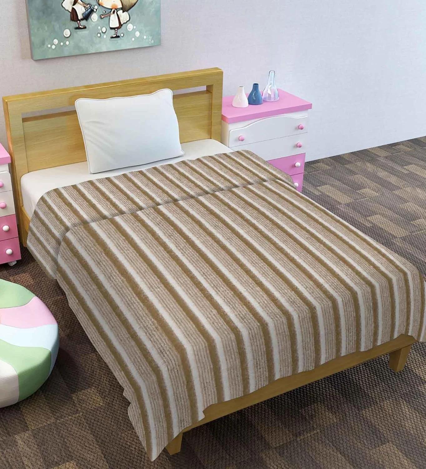 ست 2 عددی پتوی پلار راه راه ELEGANT WEAVERS مناسب تمام فصول، پتوی پلار چند منظوره/پتوی AC تابستانی/پتوی یک نفره/پتوی سبک وزن (سفید، خاکستری و قهوه ای، بسته 2 عددی)