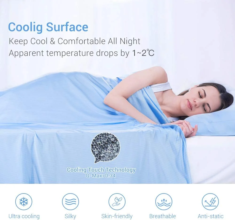 Elegear 150x200cm Bamboo Cooling Blanket for Night Sweats, Q-Max 0.4 Summer Cool Fiber Throw for Bed Sofa Chair Travel Adult Kid Hot Sleeper, Breathable, Comfort, Lightweight, Twin/Double, Blue