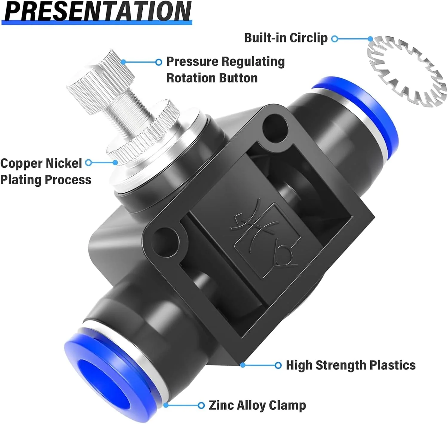 شیر کنترل جریان هوای پنوماتیک TAILONZ با اتصال فشاری، کنترل کننده سرعت خطی مستقیم - لوله 8 میلی متر OD x لوله 8 میلی متر OD مدل LSA-8 (بسته 5 عددی)