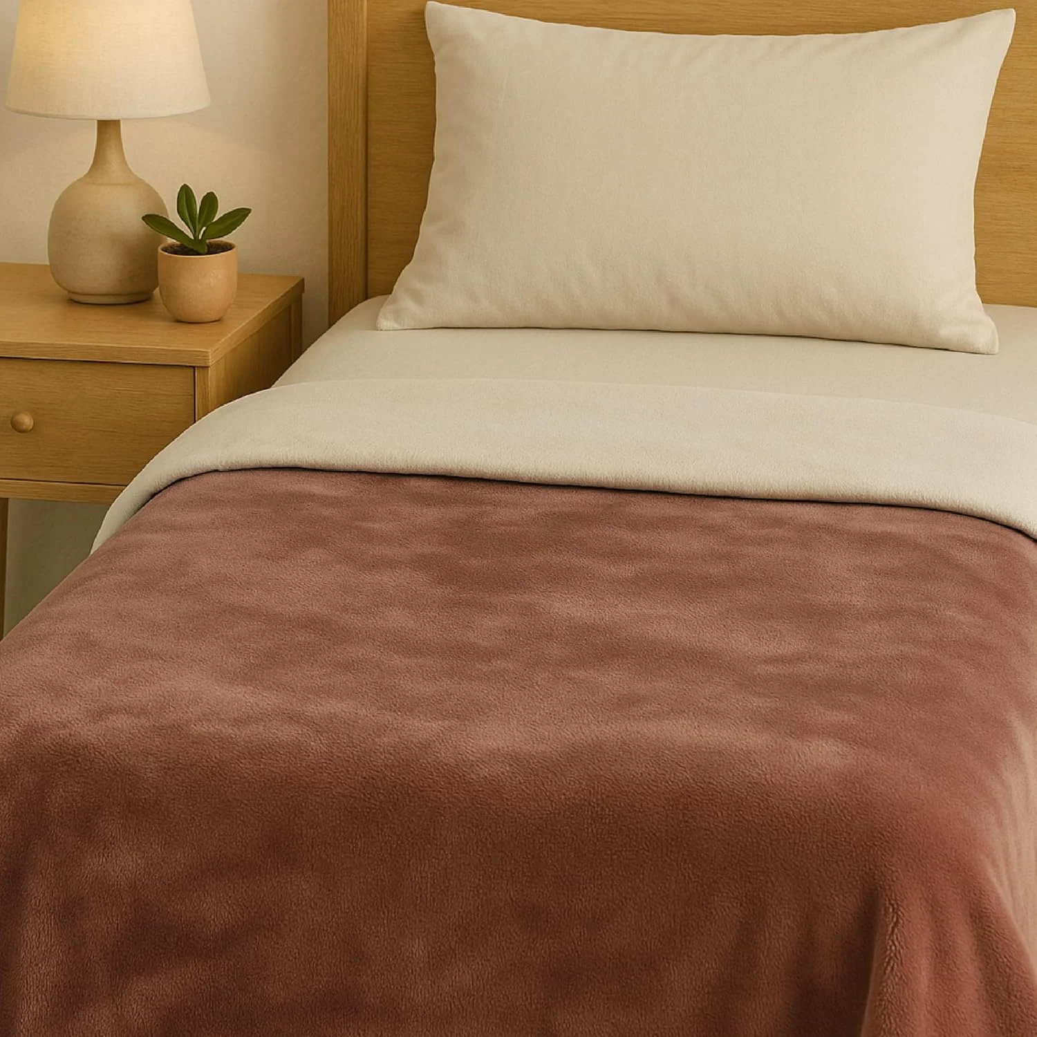 پتو فلانل تک نفره Elega Decor، ابعاد 150x200 سانتی متر | پلی استر فوق العاده نرم با برس دو طرفه | پتوی سبک و راحت برای تخت و مبل - قهوه ای ساده