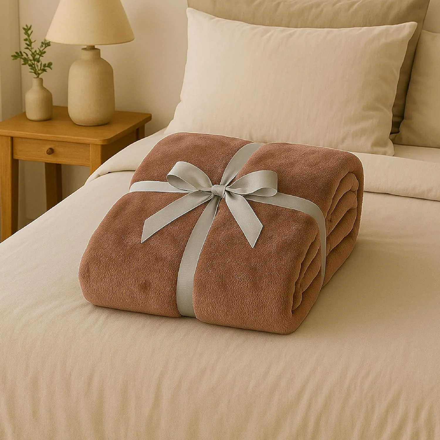 پتو فلانل تک نفره Elega Decor، ابعاد 150x200 سانتی متر | پلی استر فوق العاده نرم با برس دو طرفه | پتوی سبک و راحت برای تخت و مبل - قهوه ای ساده