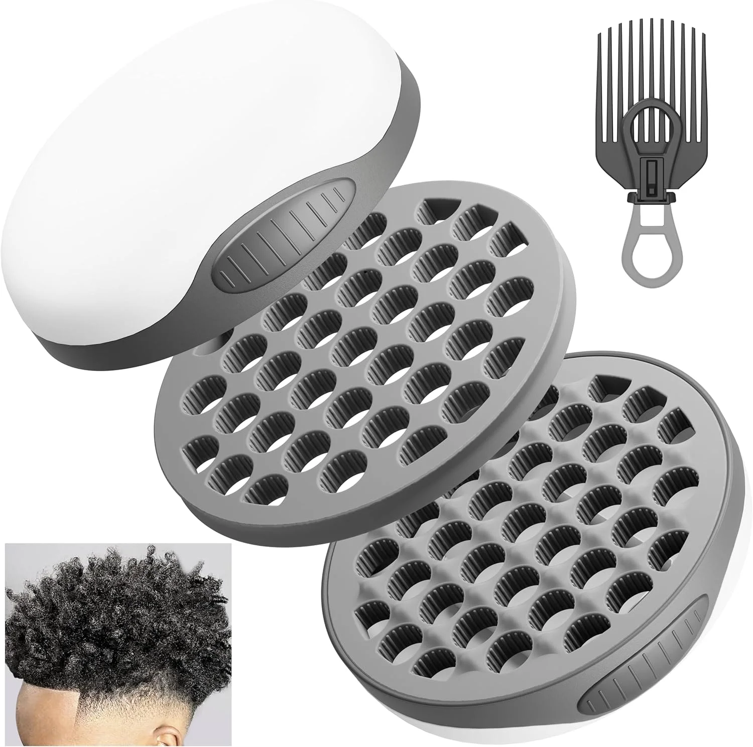 برس موی فر کننده سیلیکونی WORGATE، ابزار فر کننده موی جادویی برای فرهای آفریقایی، برس های فر راه راه عمودی، جداشدنی دو طرفه برای شانه مردانه زنانه پسرانه دخترانه، خاکستری، 1 عدد