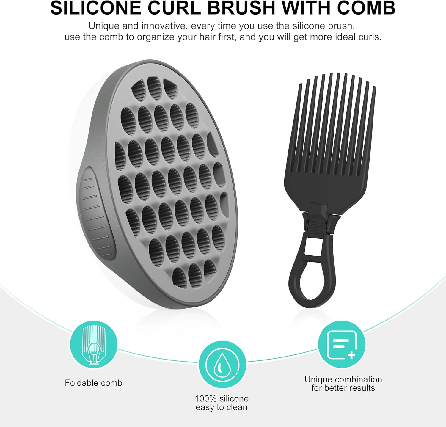 برس موی فر کننده سیلیکونی WORGATE، ابزار فر کننده موی جادویی برای فرهای آفریقایی، برس های فر راه راه عمودی، جداشدنی دو طرفه برای شانه مردانه زنانه پسرانه دخترانه، خاکستری، 1 عدد