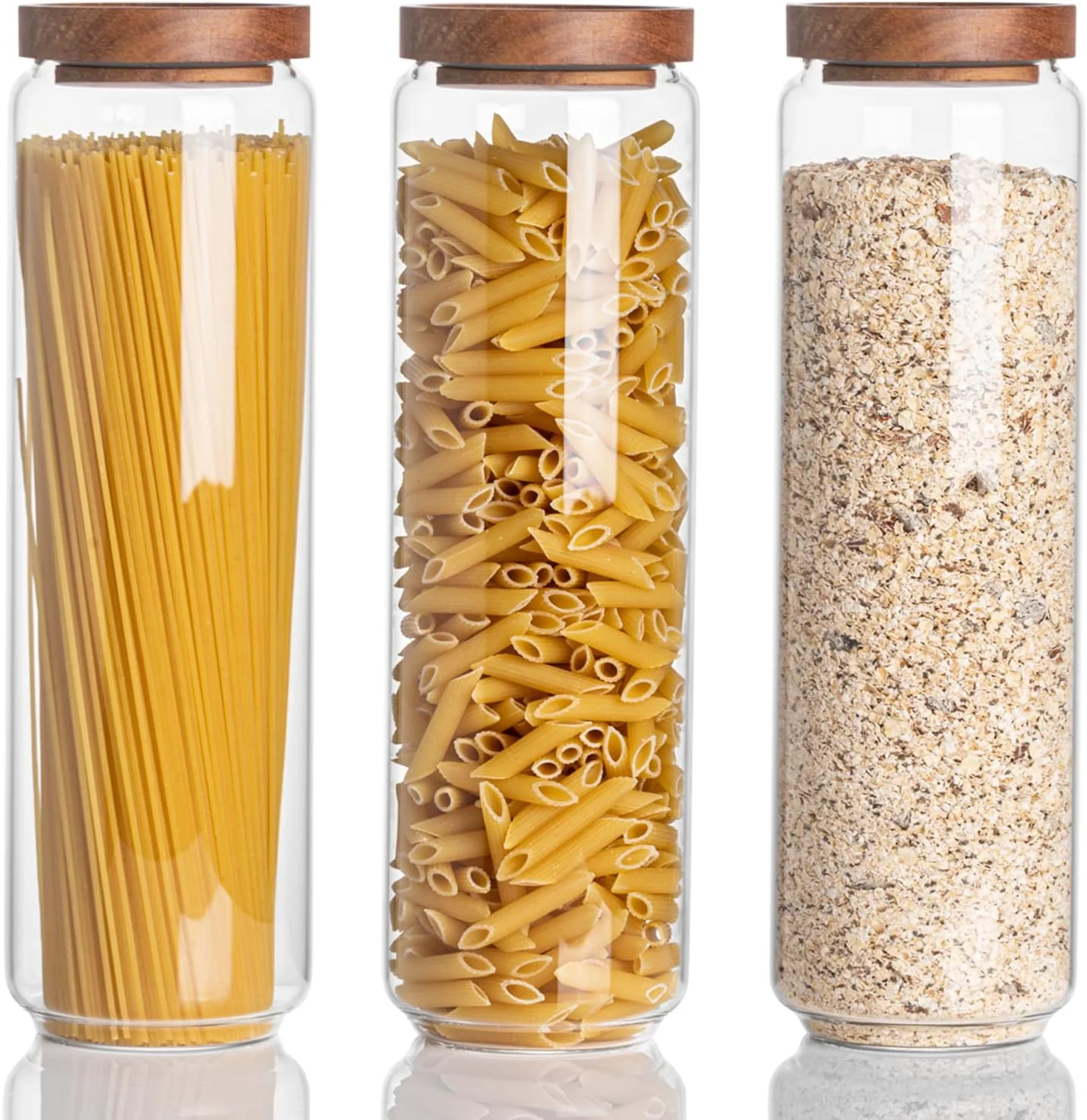 ست 3 تایی ظروف نگهداری مواد غذایی درب بامبو Kanwone، ظروف شیشه ای 1.6 لیتری برای نگهداری مواد غذایی در آشپزخانه، آرد، شکر، چای، قهوه، کلوچه، ادویه جات و گیاهان خشک