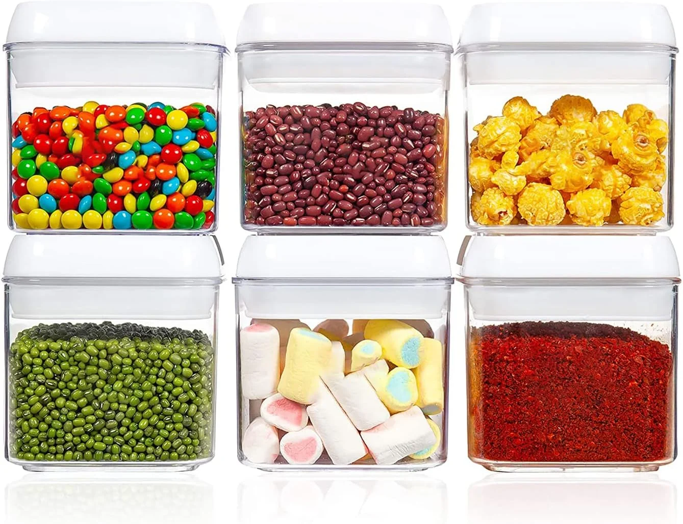 جار پلاستیکی درب دار جورونب، 6 عددی، با درب سفید مدرن، ست ظروف نگهداری مواد غذایی شفاف، ظروف بزرگ اسپاگتی، مناسب برای سازماندهی آرد، شیرینی، و مواد غذایی خشک (500 میلی لیتر)