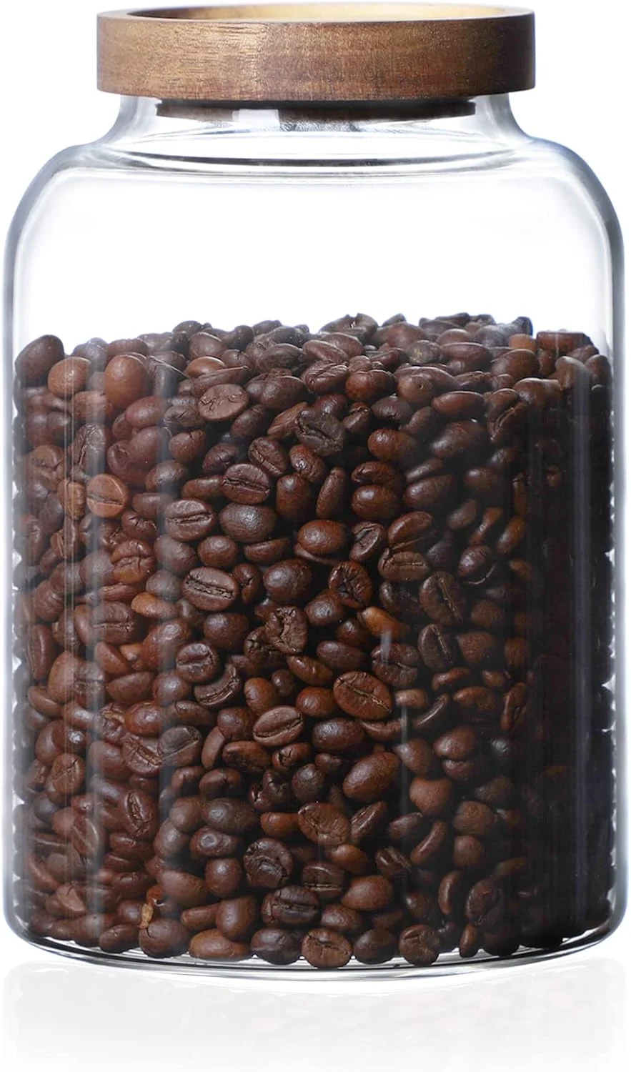 ظرف شیشه ای ذخیره سازی INCETUE با درب چوبی، 2000 میلی لیتر، استوانه ای شفاف، قابل انباشت، مناسب مواد غذایی، قهوه، آرد، اسپاگتی و کوکی با درب بامبوی محکم