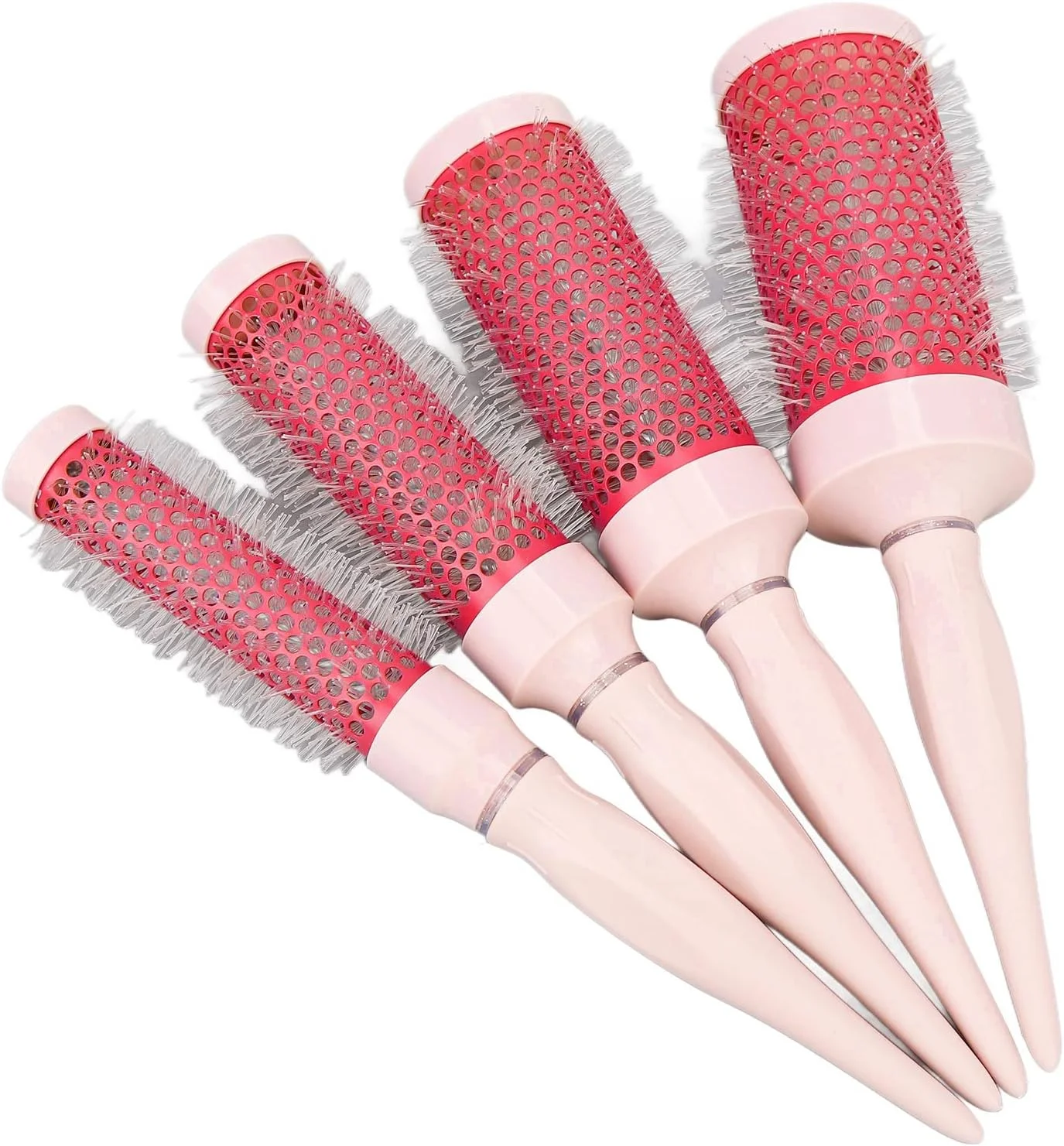 ست شانه فر کننده صورتی رز، ست برس موی گرد نایلونی خشک شونده سریع، ست برس گرد فر کننده، ست برس گرد فر کننده برای خانه