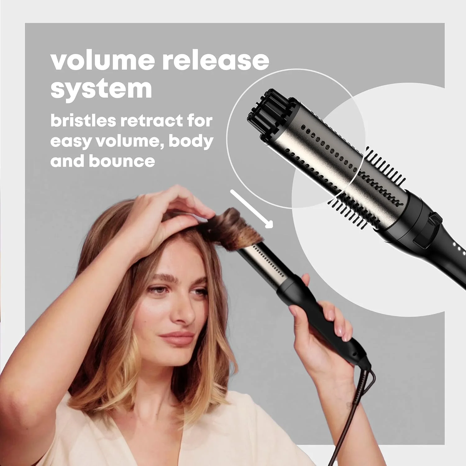 برس حرارتی سرامیکی حالت دهنده و حجم دهنده مو ریوَمپ، استوانه سرامیکی 38 میلی متری و موهای جمع شونده، دمای قابل تنظیم، خاموش شدن خودکار، برس حجم دهنده برای انواع مو