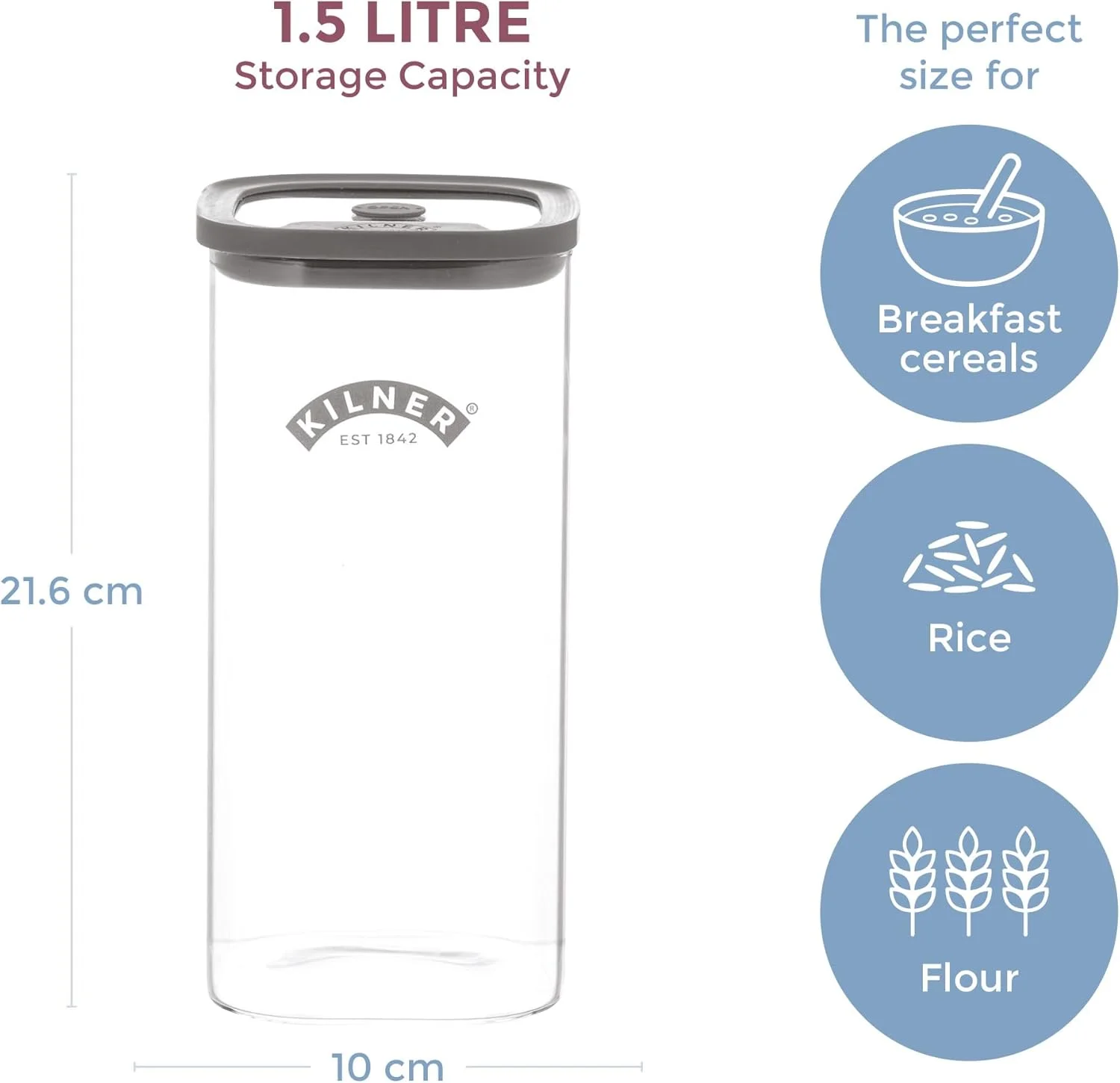 ظرف نگهداری تازه کیلنر 1.5 لیتری، ظرف شیشه ای درب دار بادوام با درب وکیوم | ظرف بدون BPA برای نگهداری مواد غذایی، آرد، گرانولا، مواد خشک، سازماندهی انبار ظرف نگهداری تازه کیلنر 1.5 لیتری، ظرف شیشه ای درب دار بادوام با درب وکیوم | ظرف بدون BPA برای نگهداری مواد غذایی، آرد، گرانولا، مواد خشک، سازماندهی انبار