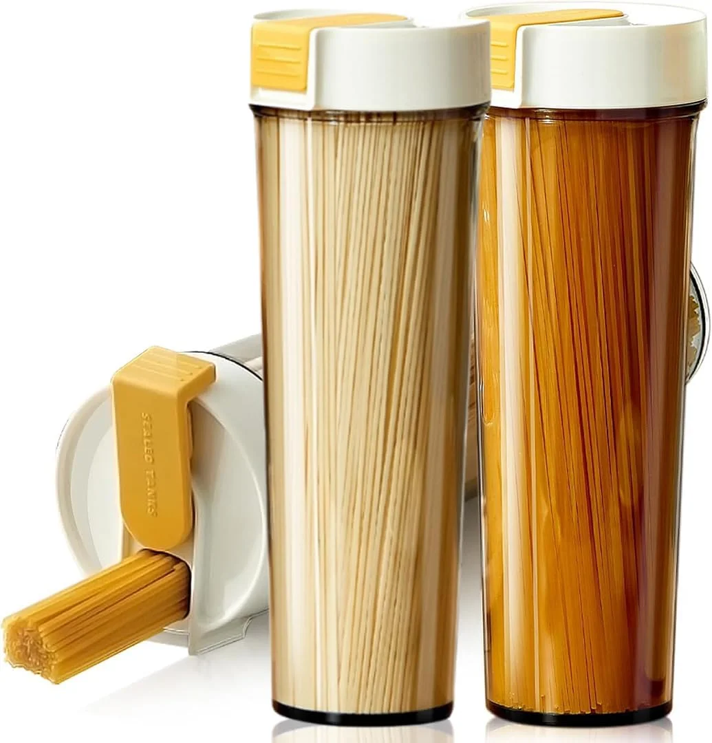 ظرف نگهداری اسپاگتی پلاستیکی LENND، 3 عددی، با درب قفل‌دار، محفظه شفاف برای نگهداری مواد غذایی خشک، جعبه نگهداری غلات، با درب محکم و ضد هوا، مناسب برای سازماندهی کابینت، 1 لیتر