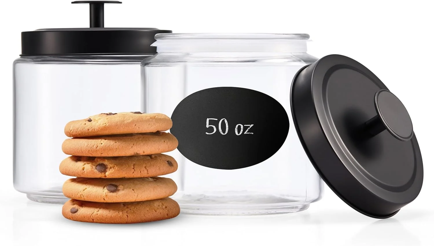 ست ظروف شیشه ای آشپزخانه کوک، ظروف غذا و نگهداری برای انبار، شیشه های داروخانه حمام، درب های فلزی محکم و ضد هوا، سازمان دهنده های پیشخوان، 1500 میلی لیتر، مشکی، ست 2 عددی