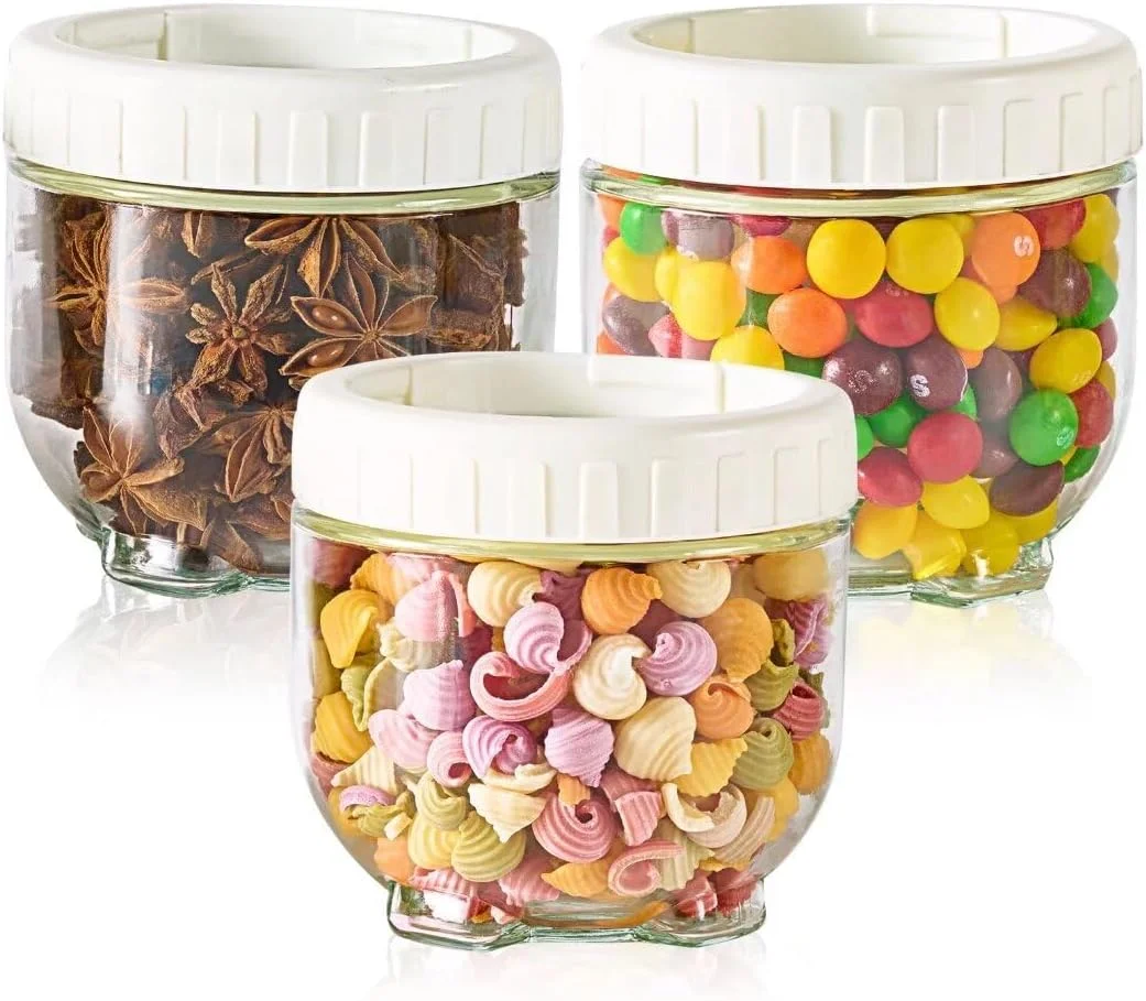 ظروف شیشه ای نگهداری مواد غذایی با درب، 450 میلی لیتر، بسته 3 عددی، ظروف کوچک آشپزخانه ضد نشت و قابل چیدن، ایده آل برای اوت میل شبانه، غلات، ظروف شیشه ای خالی شفاف برای سازماندهی آشپزخانه