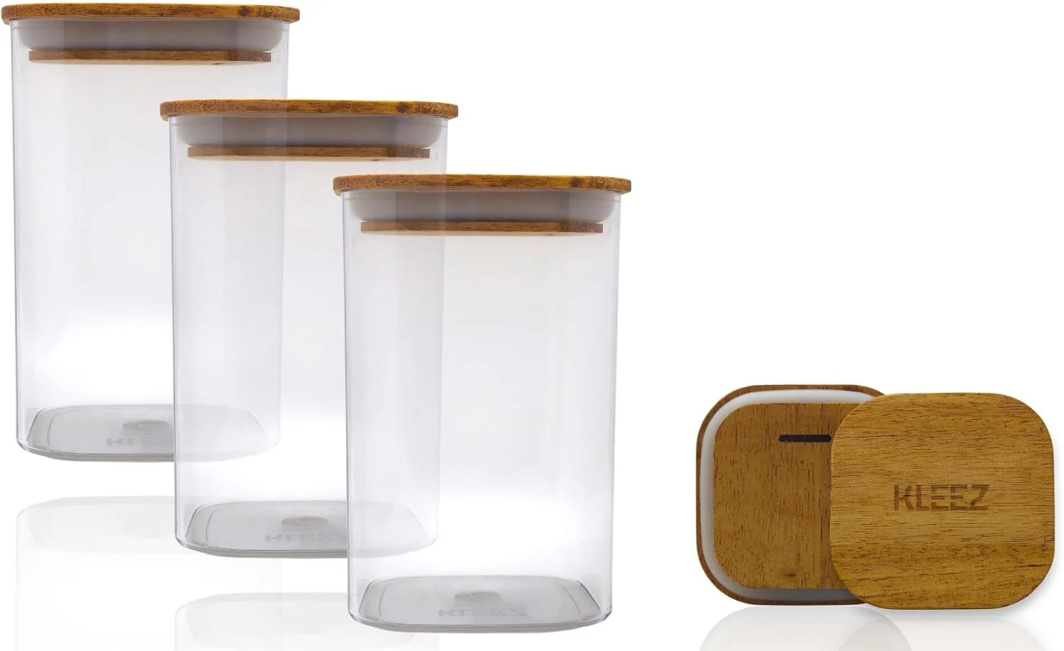 ظروف نگهداری مواد غذایی کیلیز | ست 3 تایی ظروف پلاستیکی شفاف بدون BPA با درب چوبی | ظروف 900 سی سی برای سازماندهی آشپزخانه | ظرف ایده آل برای غلات، پاستا، قهوه