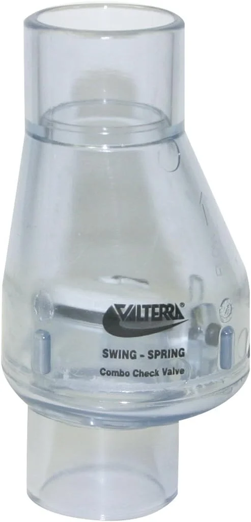 شیر یک طرفه ترکیبی فنری/لولایی PVC شفاف Valterra 200-C10، مناسب برای لوله PVC 1 اینچی