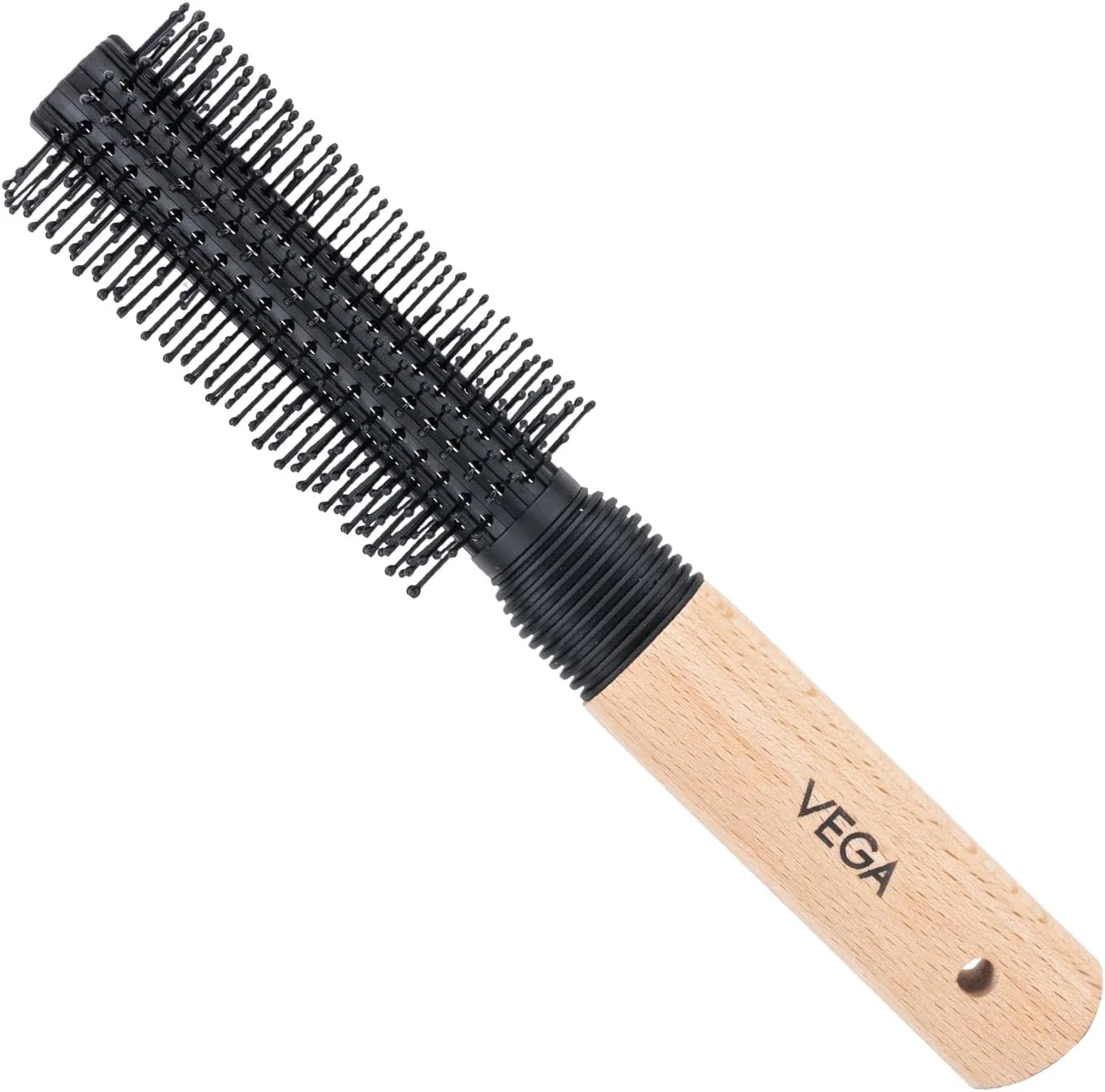 Vega Round Brush with Wooden and Black Colored Handle with Black Brush Colored Head